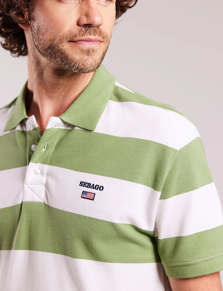 Sebago - Mick Block Striped Pique - kurzärmelig - olive/white - 4