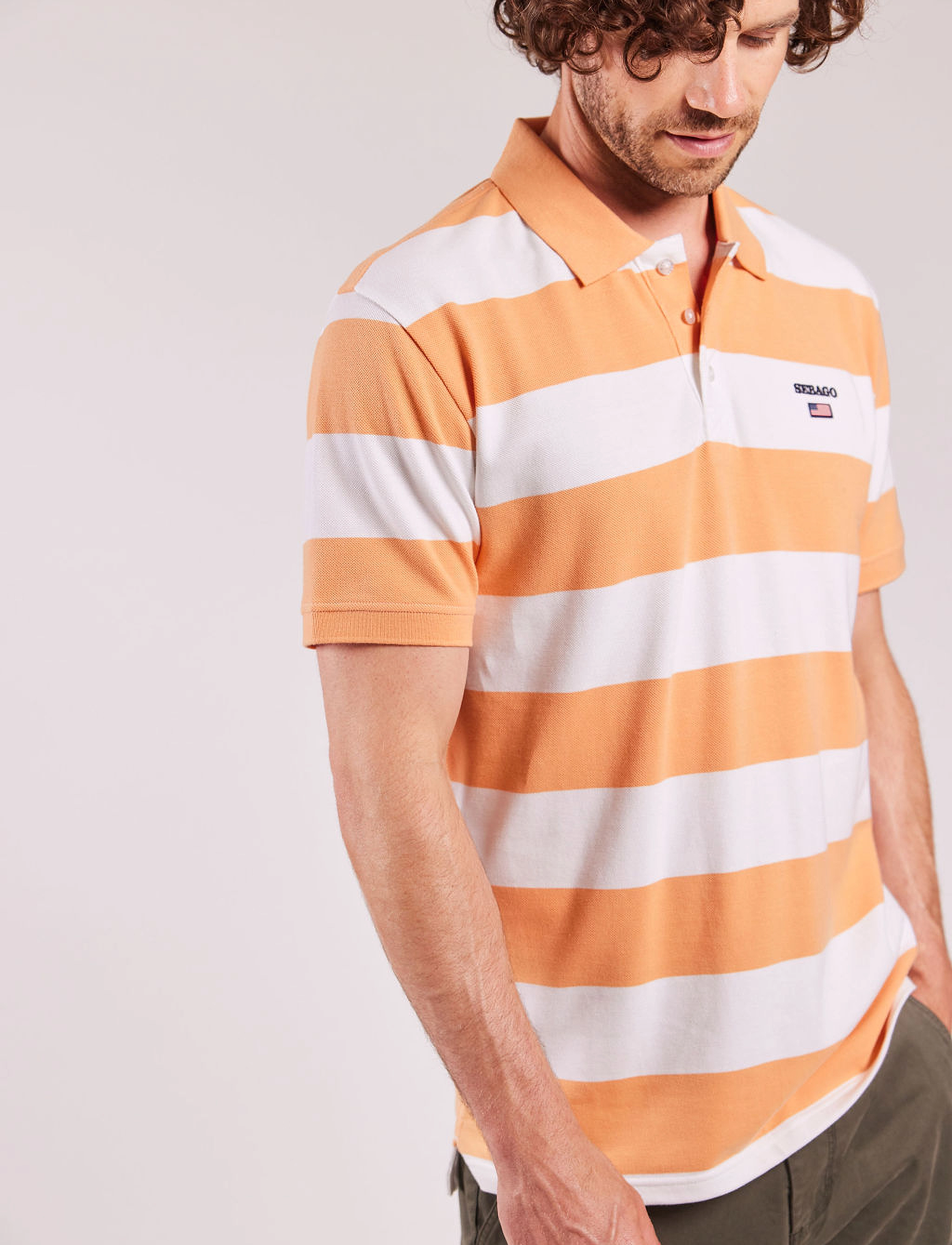 Sebago - Mick Block Striped Pique - kortärmade pikéer - peach/white - 3