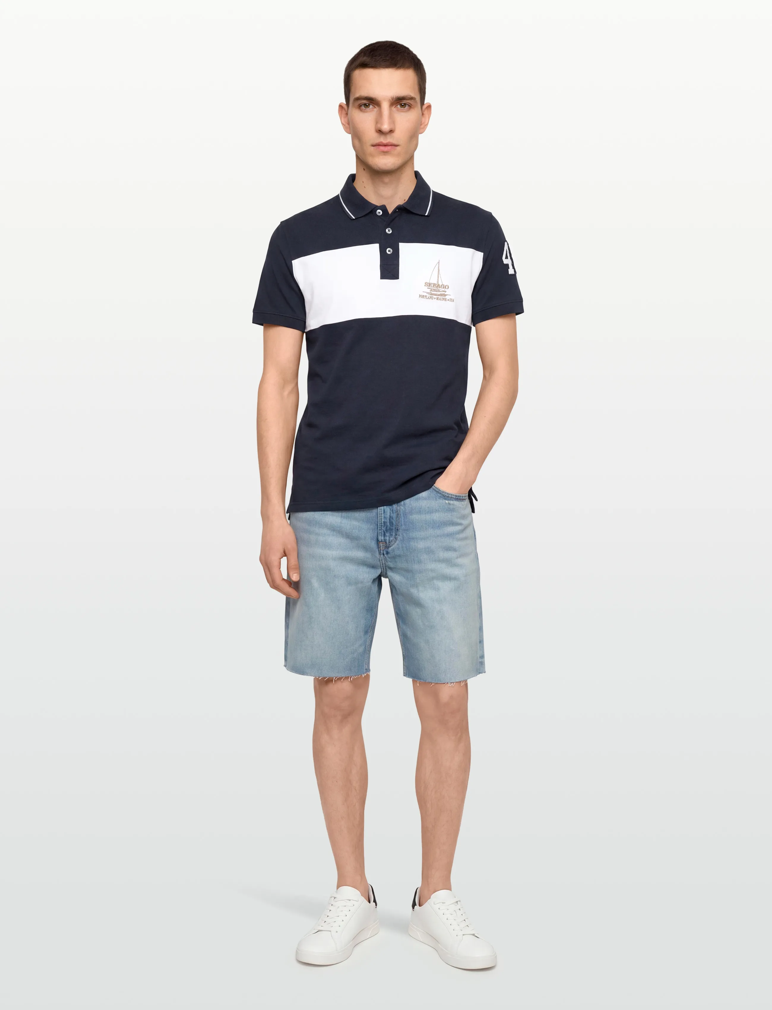 Sebago Block Pique, Blok Piqué Poloshirt, Navy, Str: M