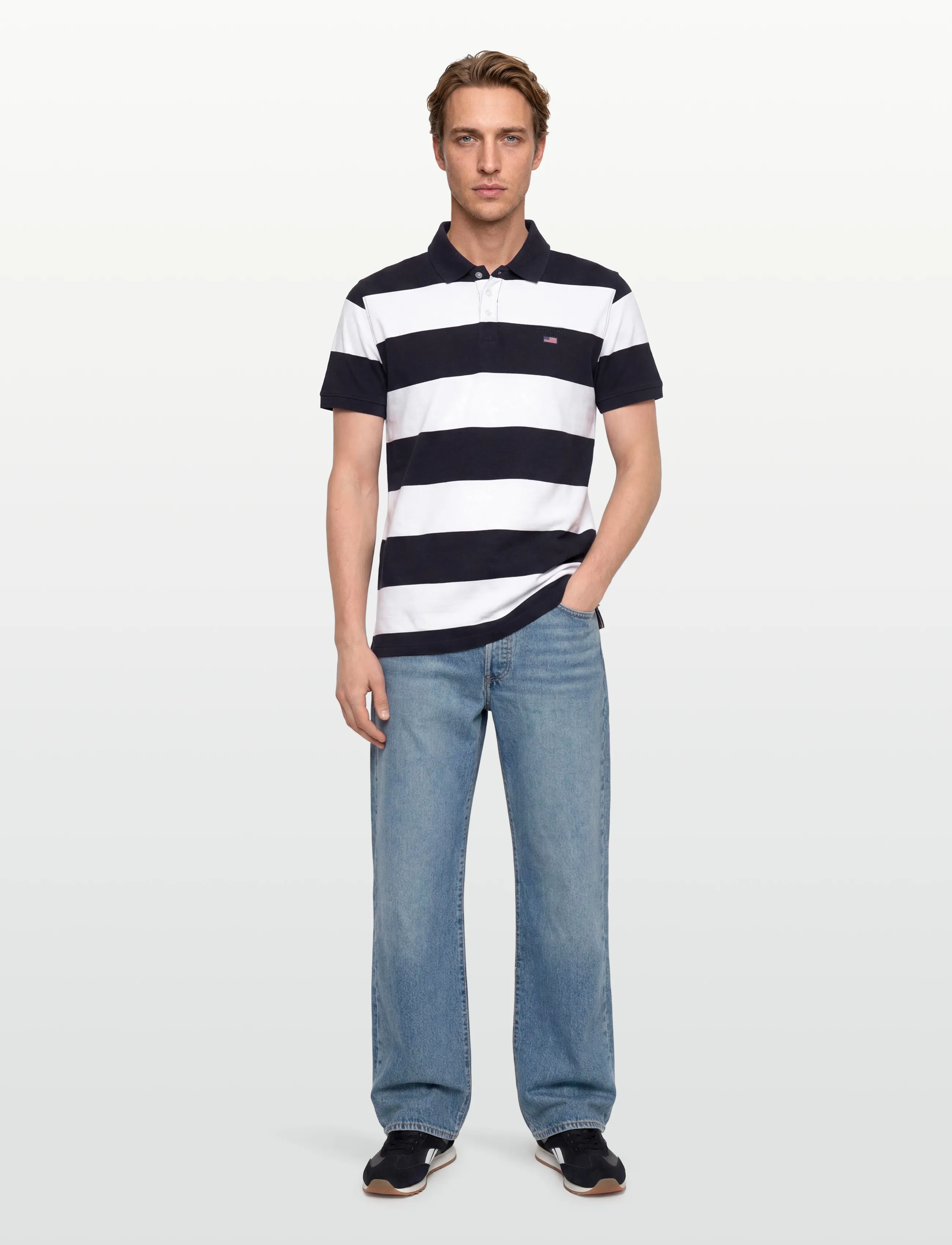 Sebago Mick Striped Pique, S, Navy, Poloer > Kortærmede, Herre
