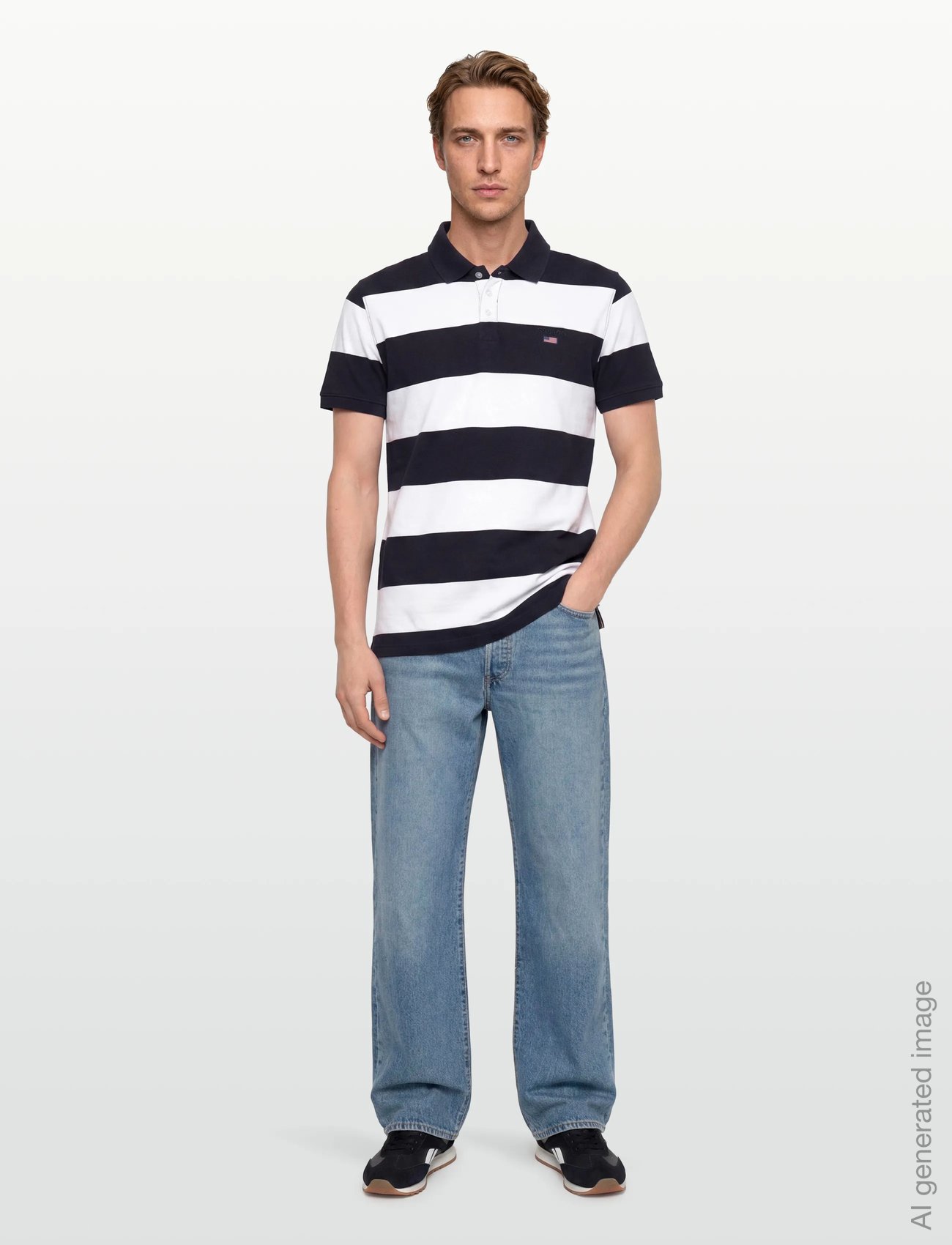 Mick Striped Pique - NAVY