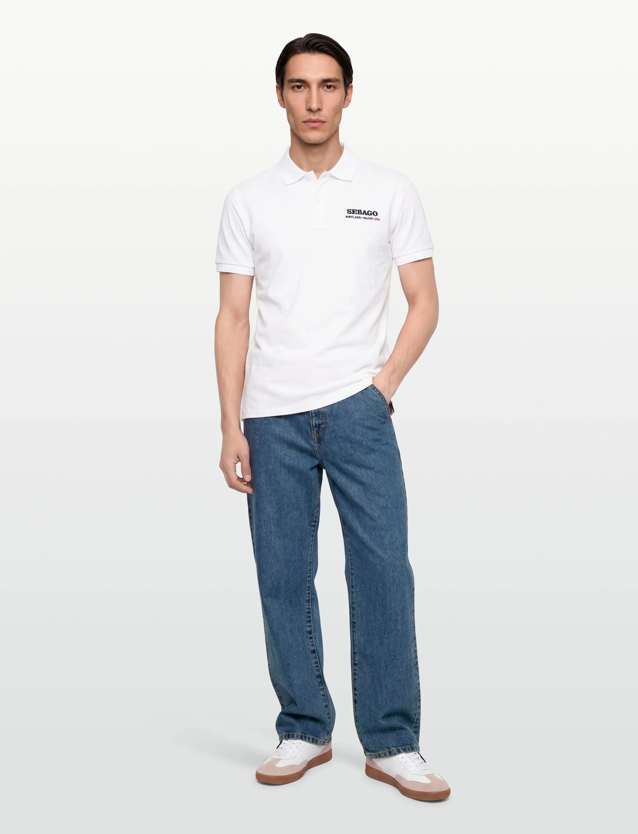 Sebago Authentic Logo Pique, L, White, Poloer > Kortærmede, Herre