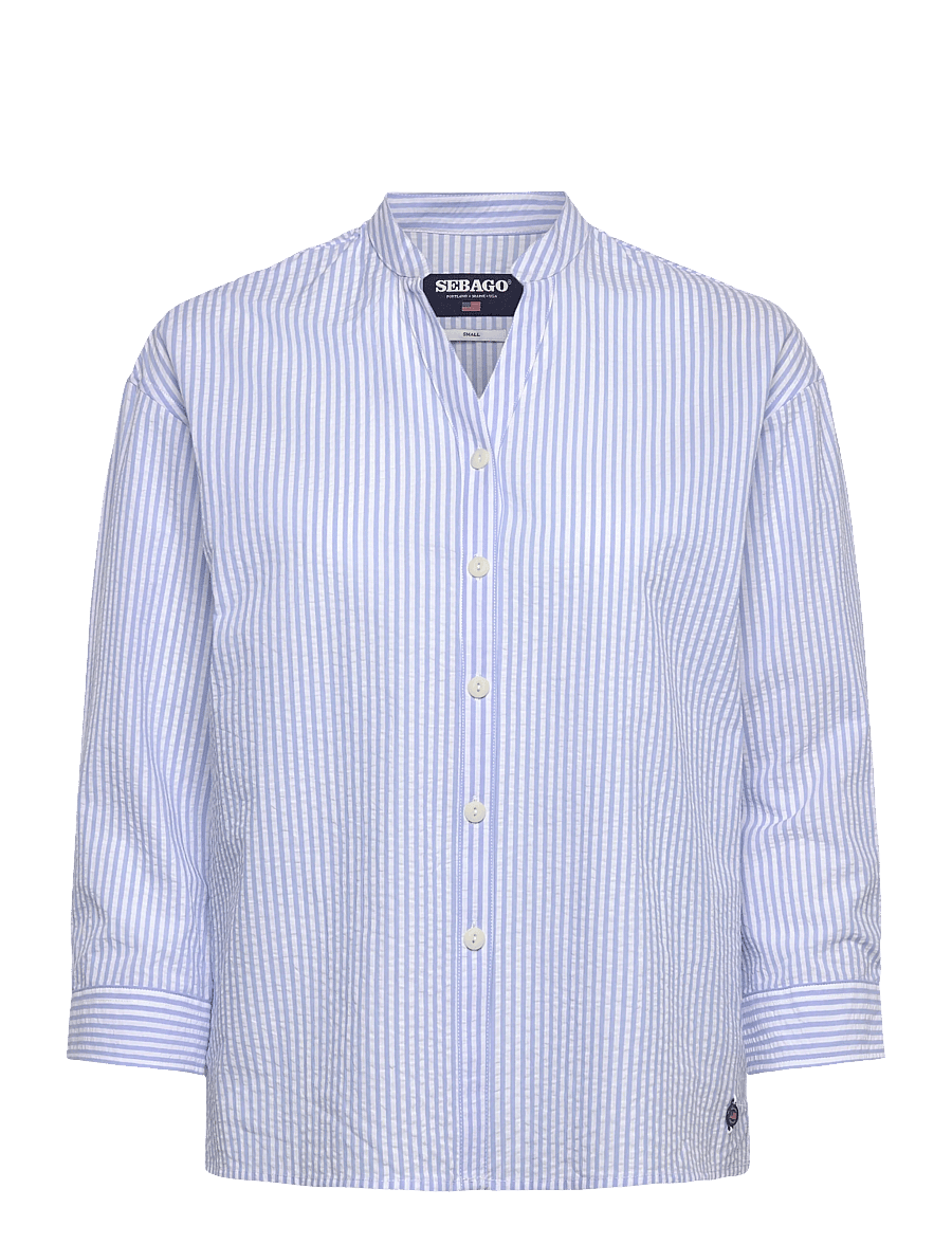 Sebago - Seersucker Blouse - langærmede bluser - lt. blue/white - 0