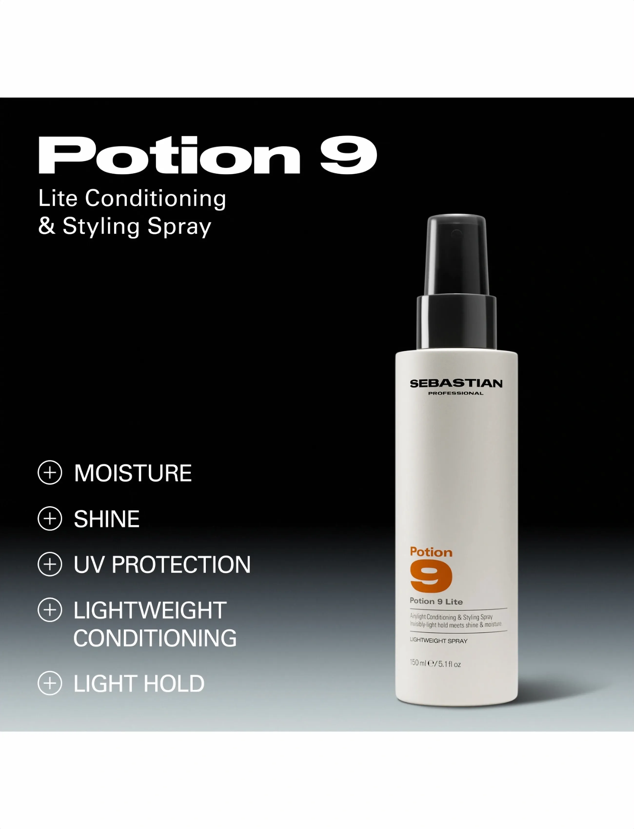Sebastian Professional Sebastian Professional Potion 9 Lite Conditioning & Styling Spray 150ml, 150 ml, Nude, Styling > Spray Til Udbedring Af Hår, Da