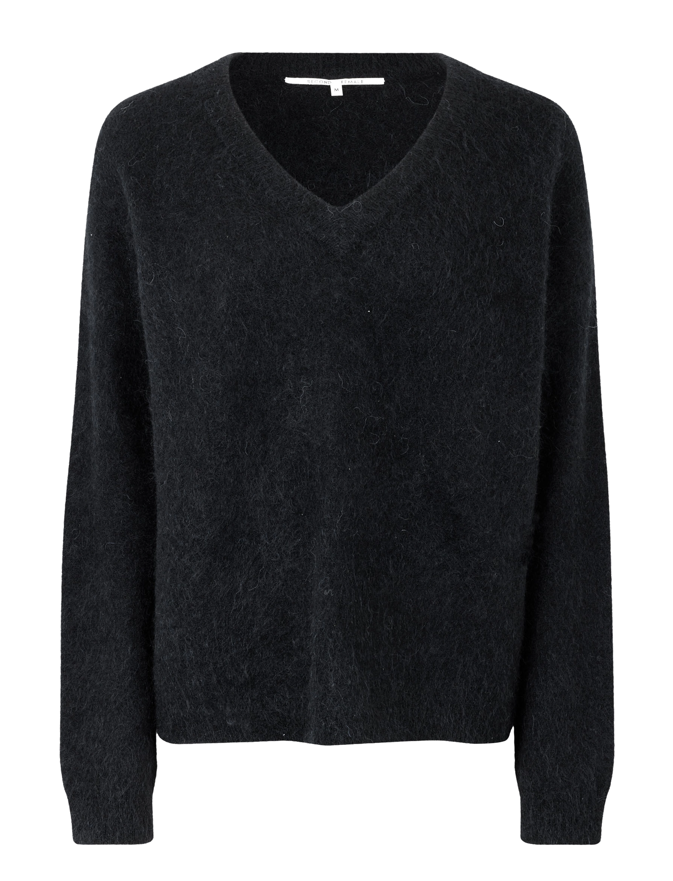Second Female Brook Knit Oversize V-Neck - Tøj - BLACK / black