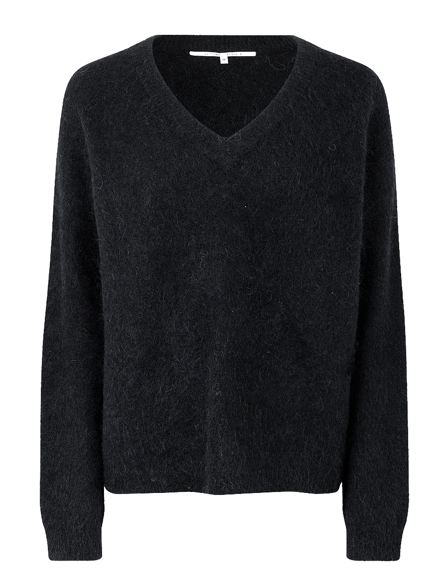 Second Female - Brook Knit Oversize V-Neck - trøjer - black - 1