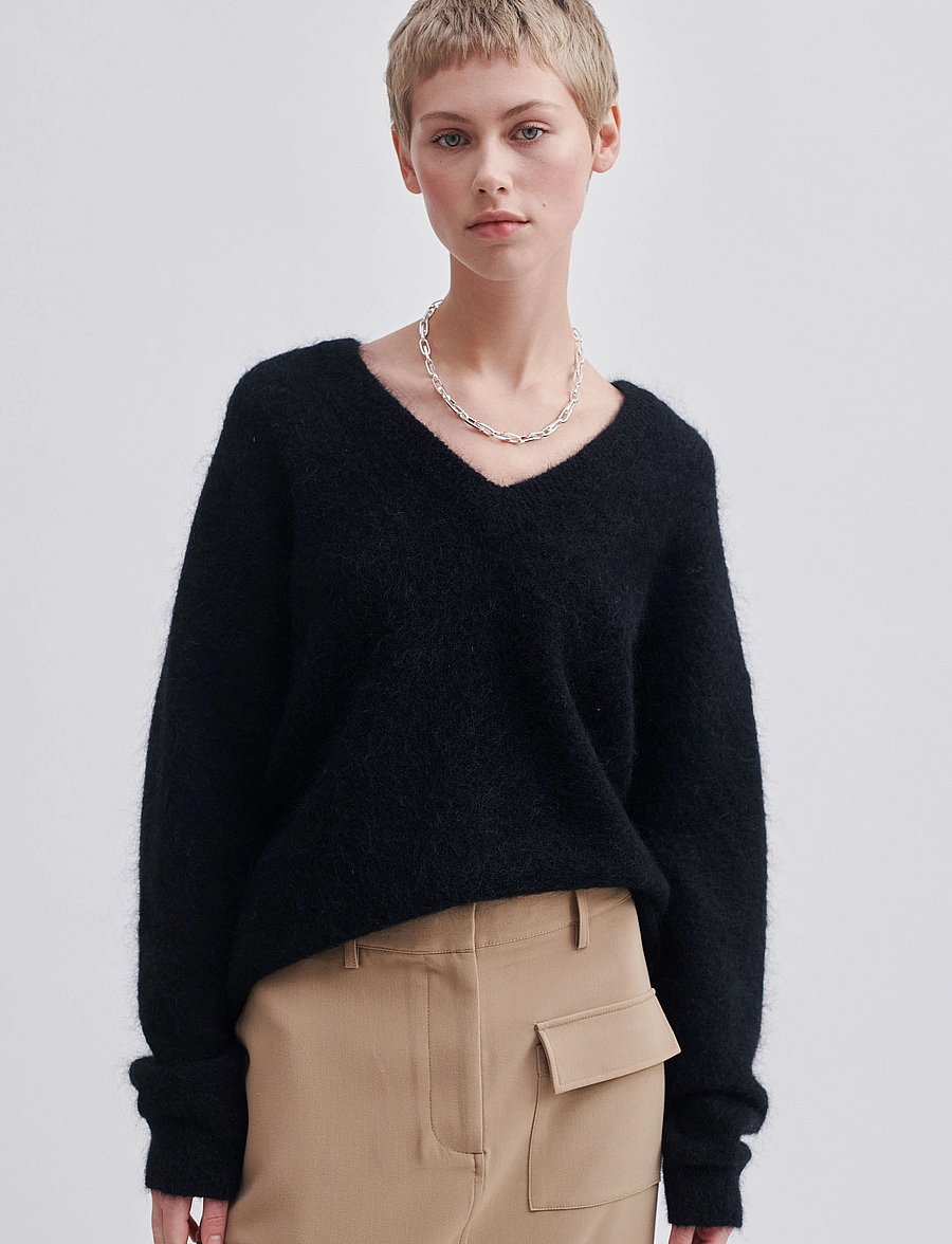 Second Female - Brook Knit Oversize V-Neck - trøjer - black - 0
