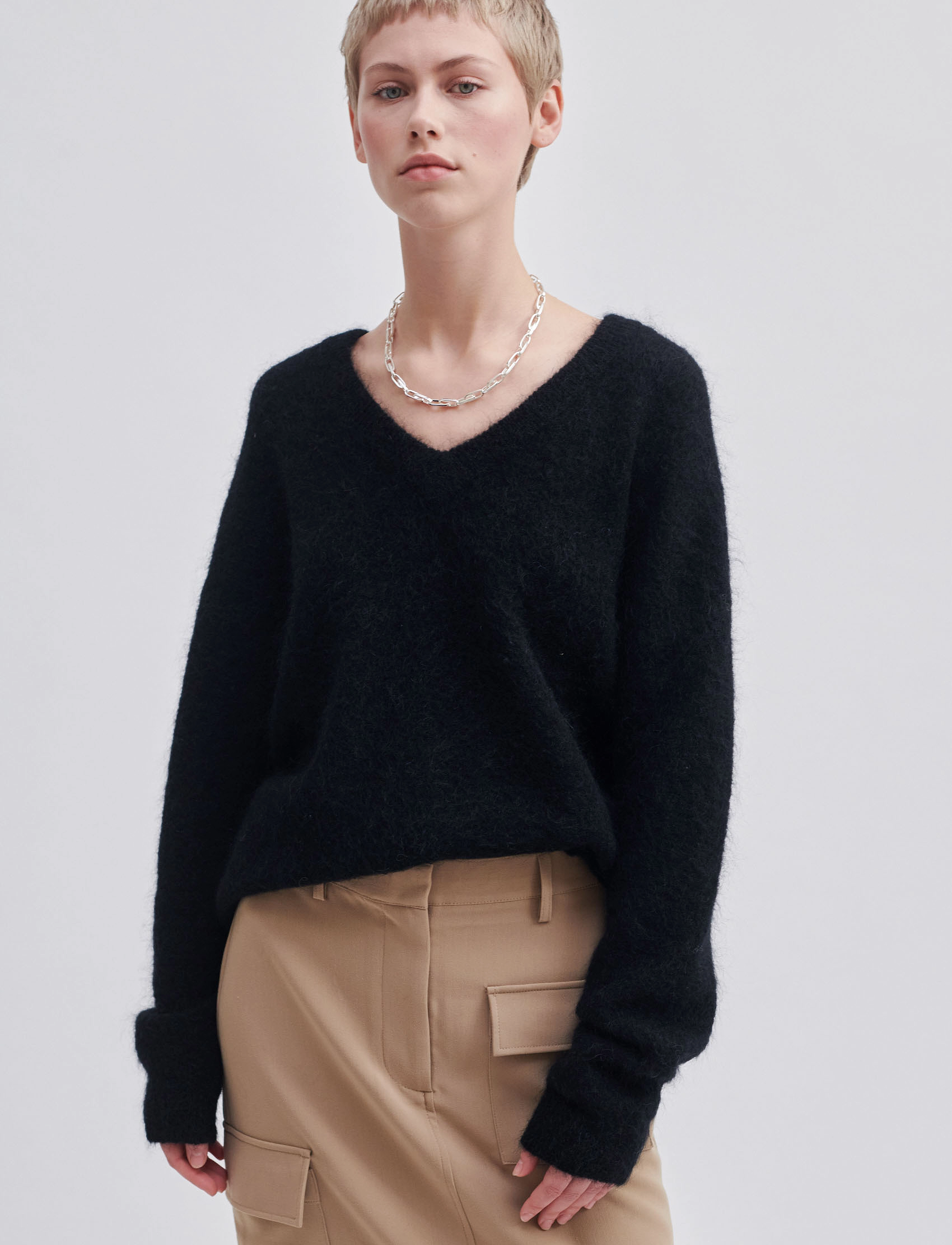 Second Female - Brook Knit Oversize V-Neck - peysur - black - 3
