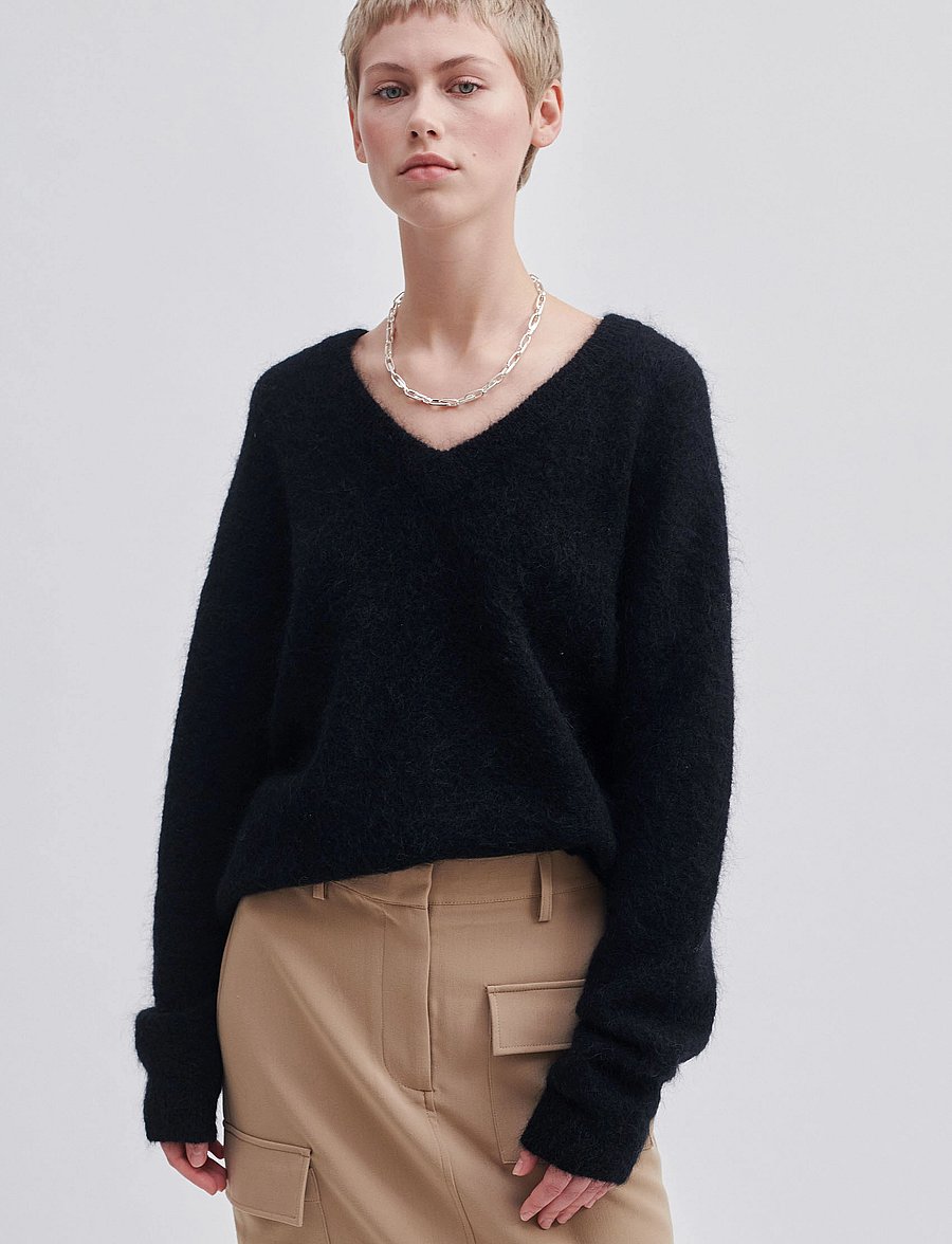 Second Female - Brook Knit Oversize V-Neck - trøjer - black - 3
