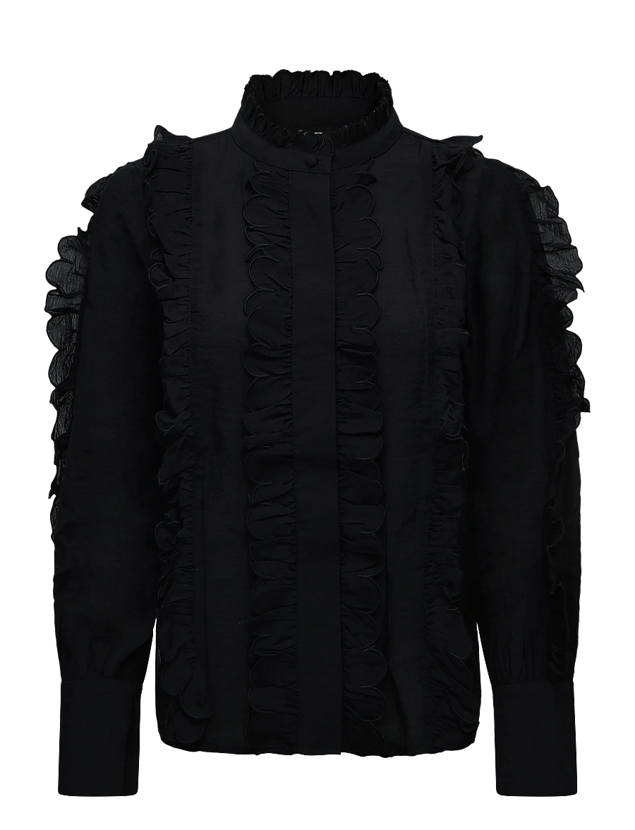 Second Female - Cally Frill Shirt - pikkade varrukatega särgid - black - 0