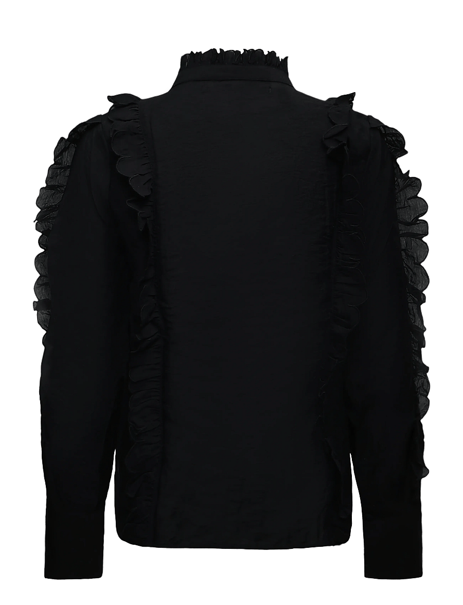 Second Female - Cally Frill Shirt - pikkade varrukatega särgid - black - 1