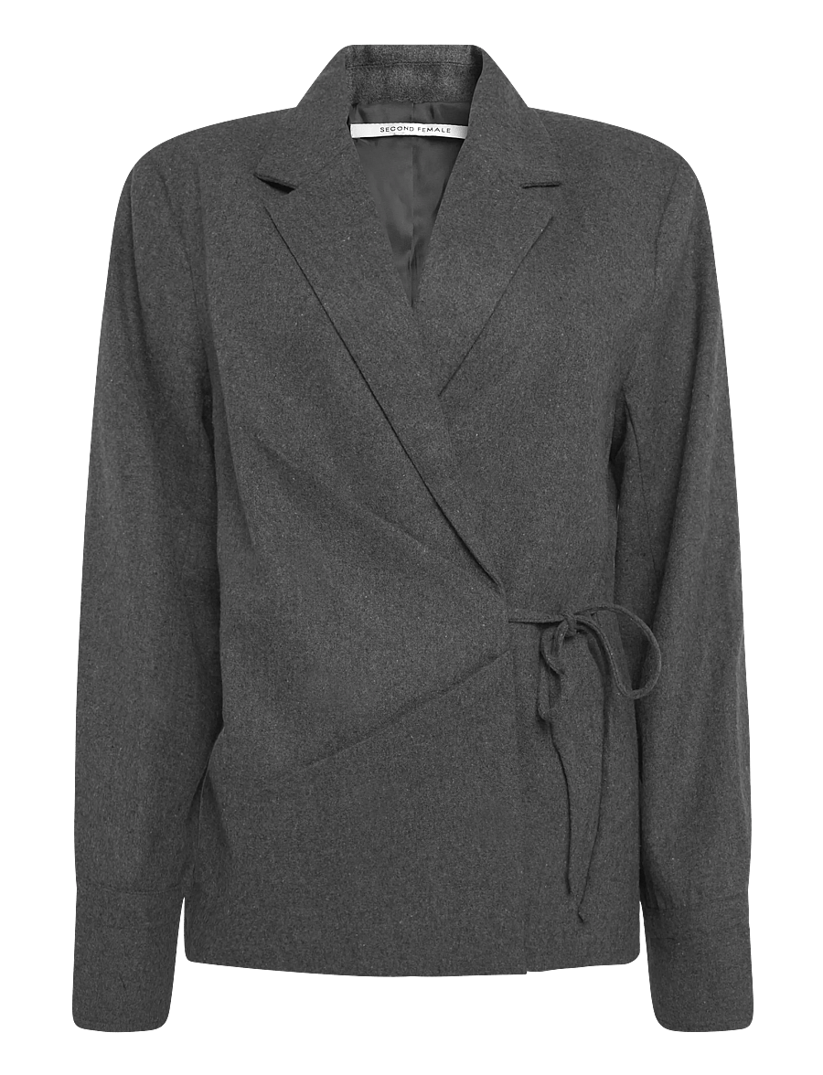 Second Female - Milea Wrap Shirt - langärmlige hemden - dark grey melange - 0