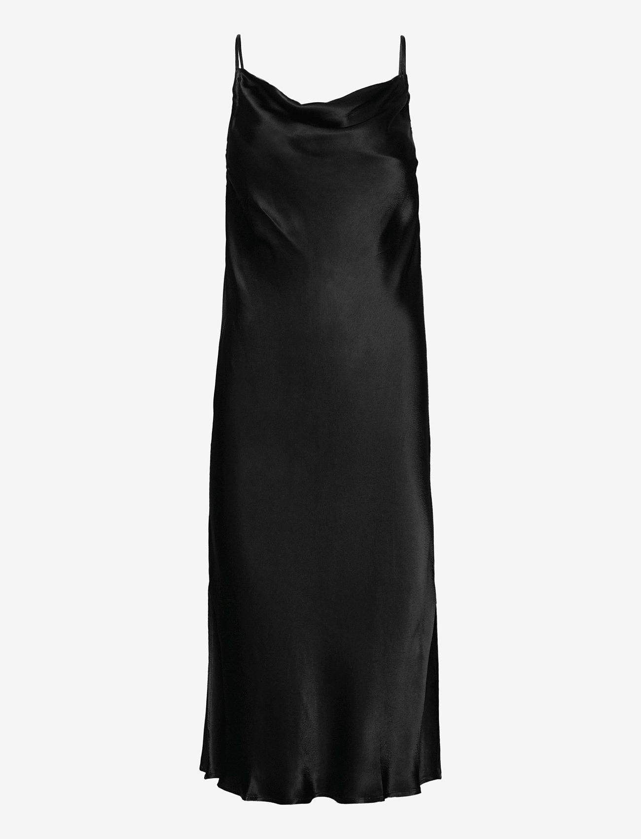 Second Female - Long viscose dress with thin adjustable straps, sl its at si - black - 0