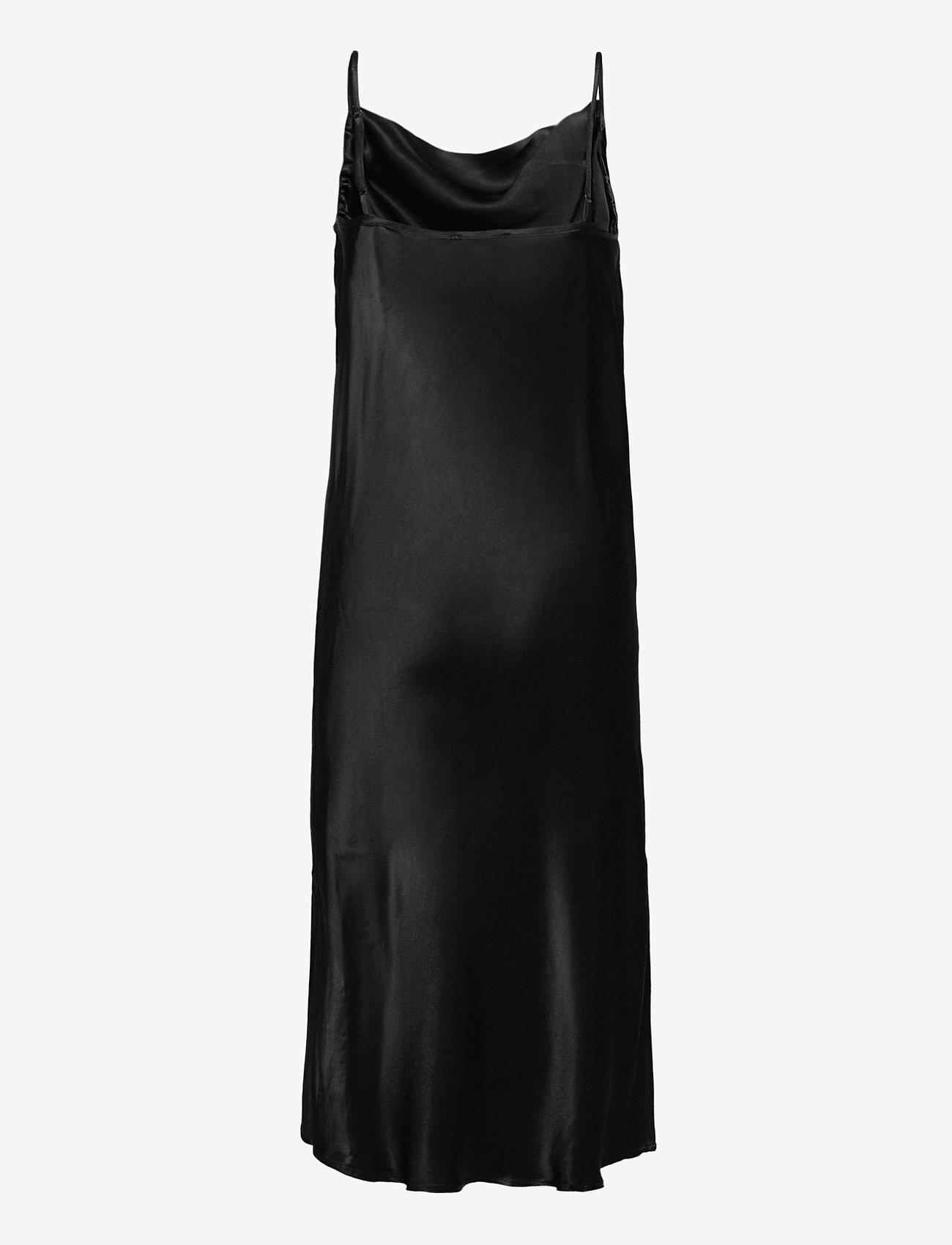 Second Female - Long viscose dress with thin adjustable straps, sl its at si - black - 1