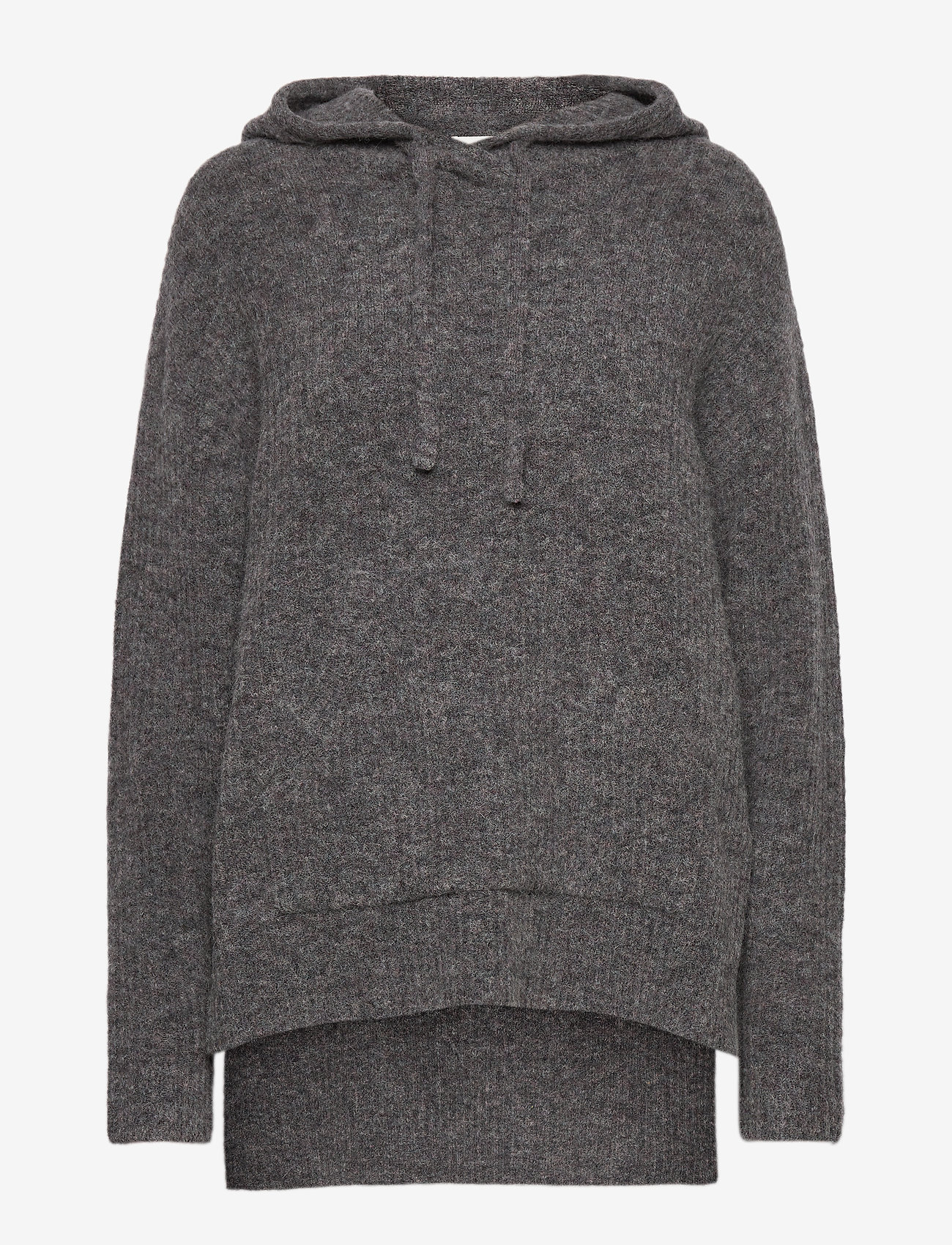 Second Female - Knitted hoodie made in a soft alpaca-merino blend.  It has a - dark grey melange - 0
