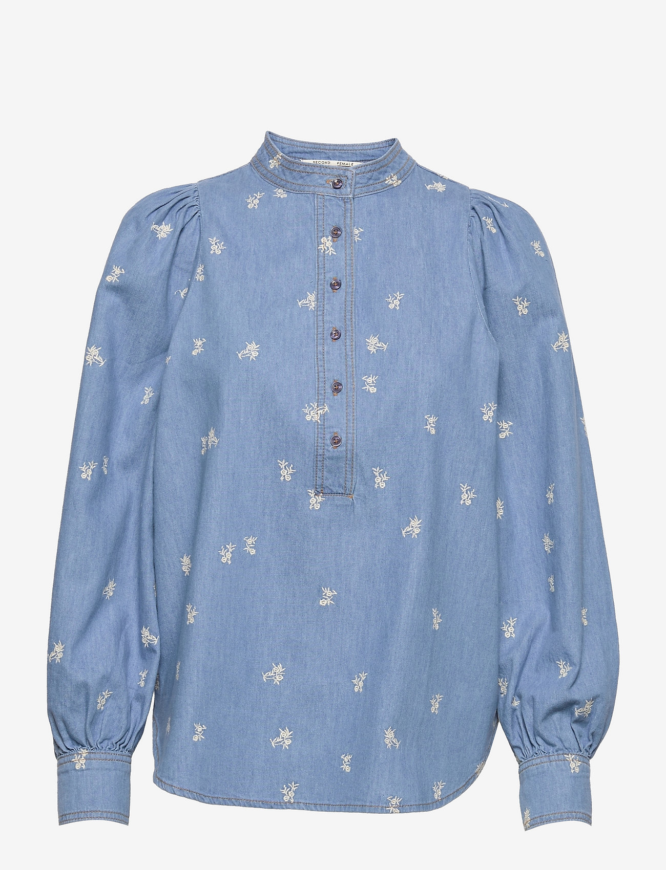 Second Female - Balloti Embroidery Blouse - light blue denim - 0