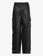 Letho Leather Cargo Trousers - BLACK