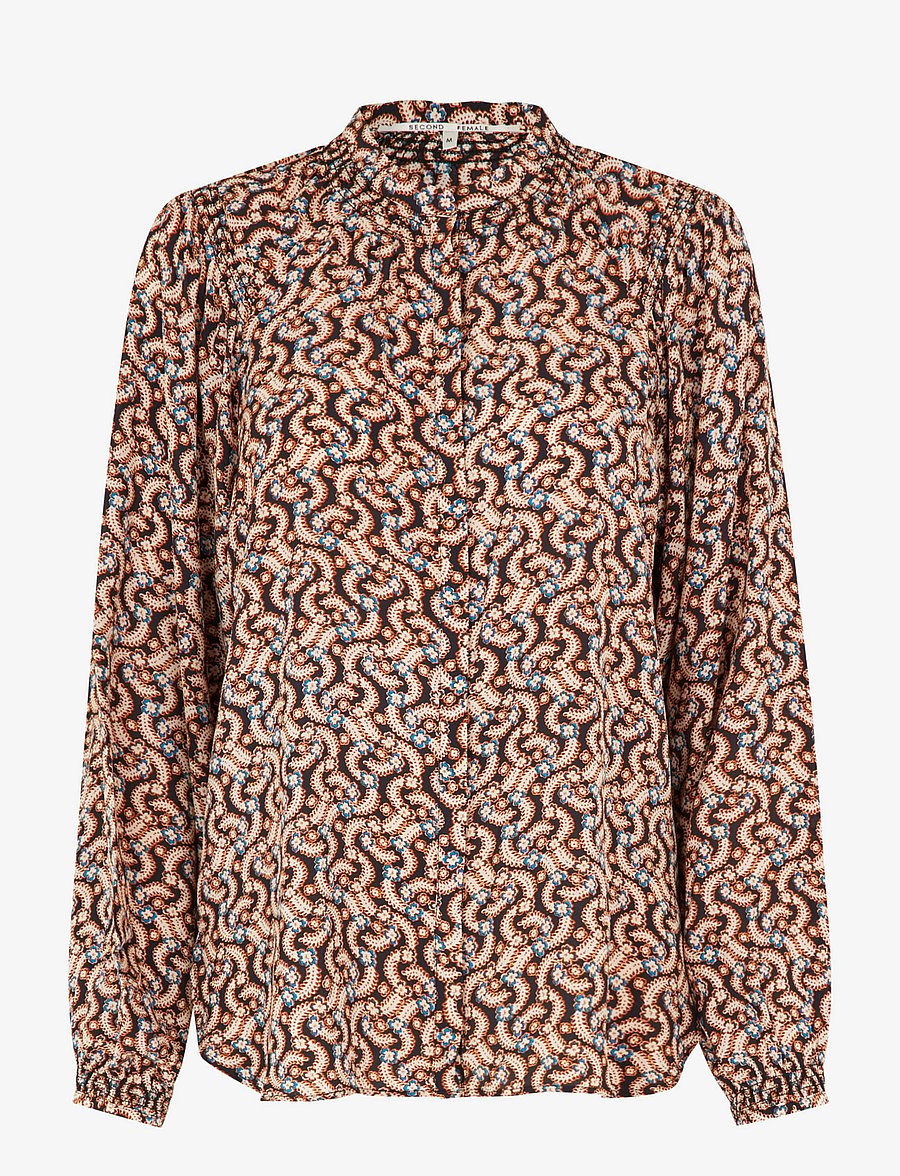Second Female - Theo Shirt - long sleeved blouses - black - 0