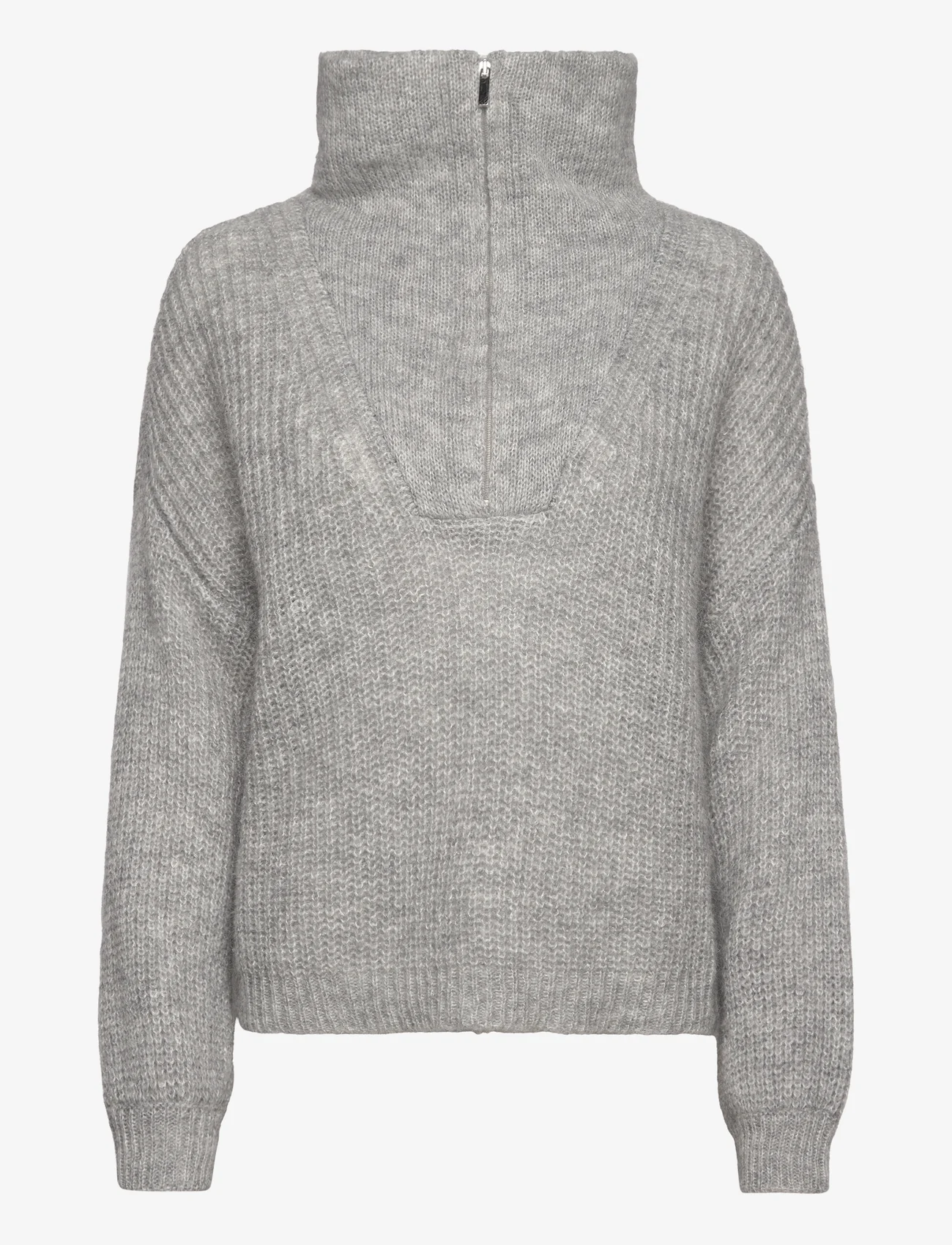 Second Female - Lusinda Knit T-Neck Zip - swetry - grey melange - 0