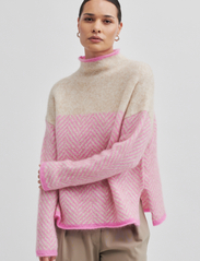 Second Female - Herrin Knit Stripe T-Neck - pullover - begonia pink - 4