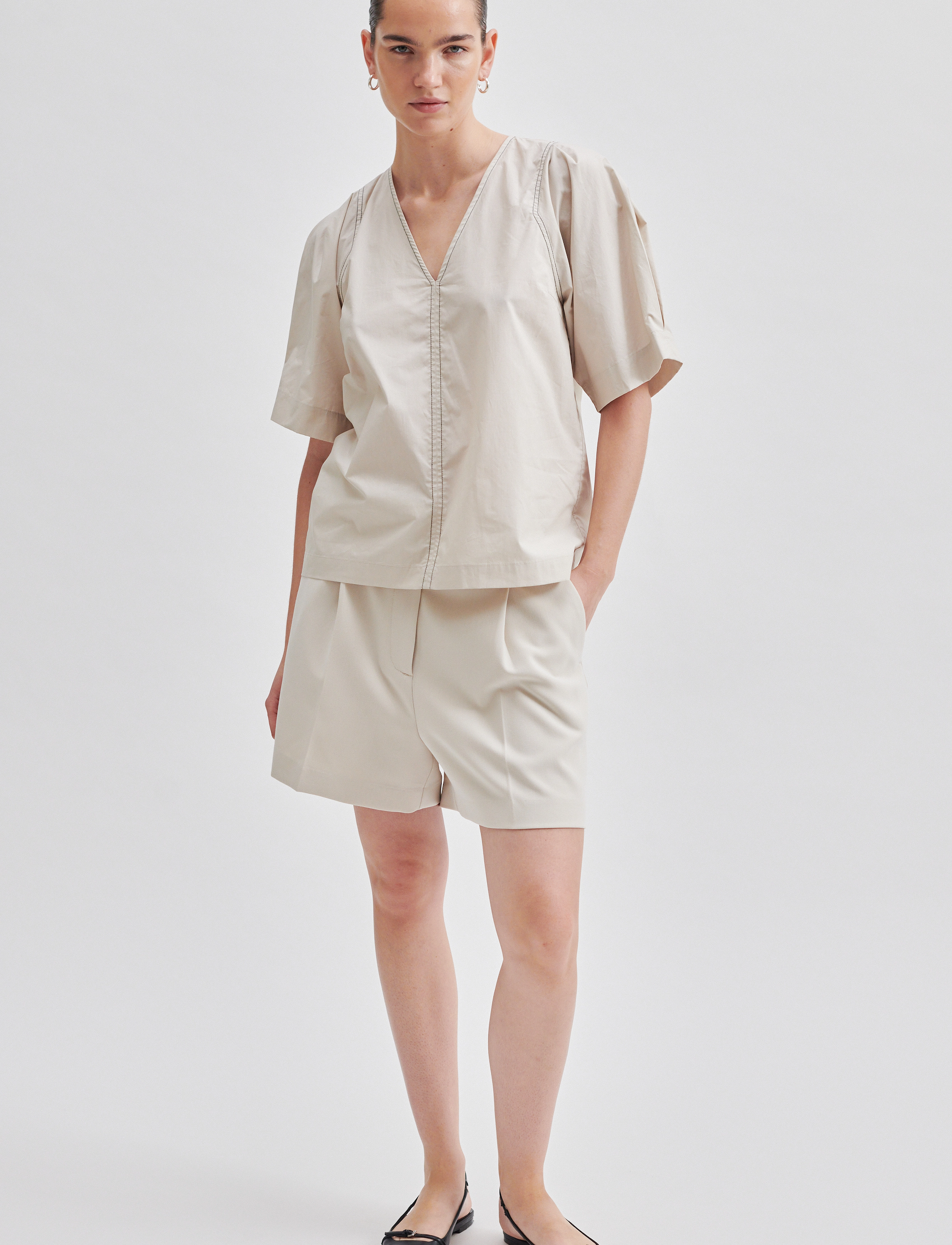 Second Female - Larkini Blouse - kurzämlige blusen - pumice stone - 3