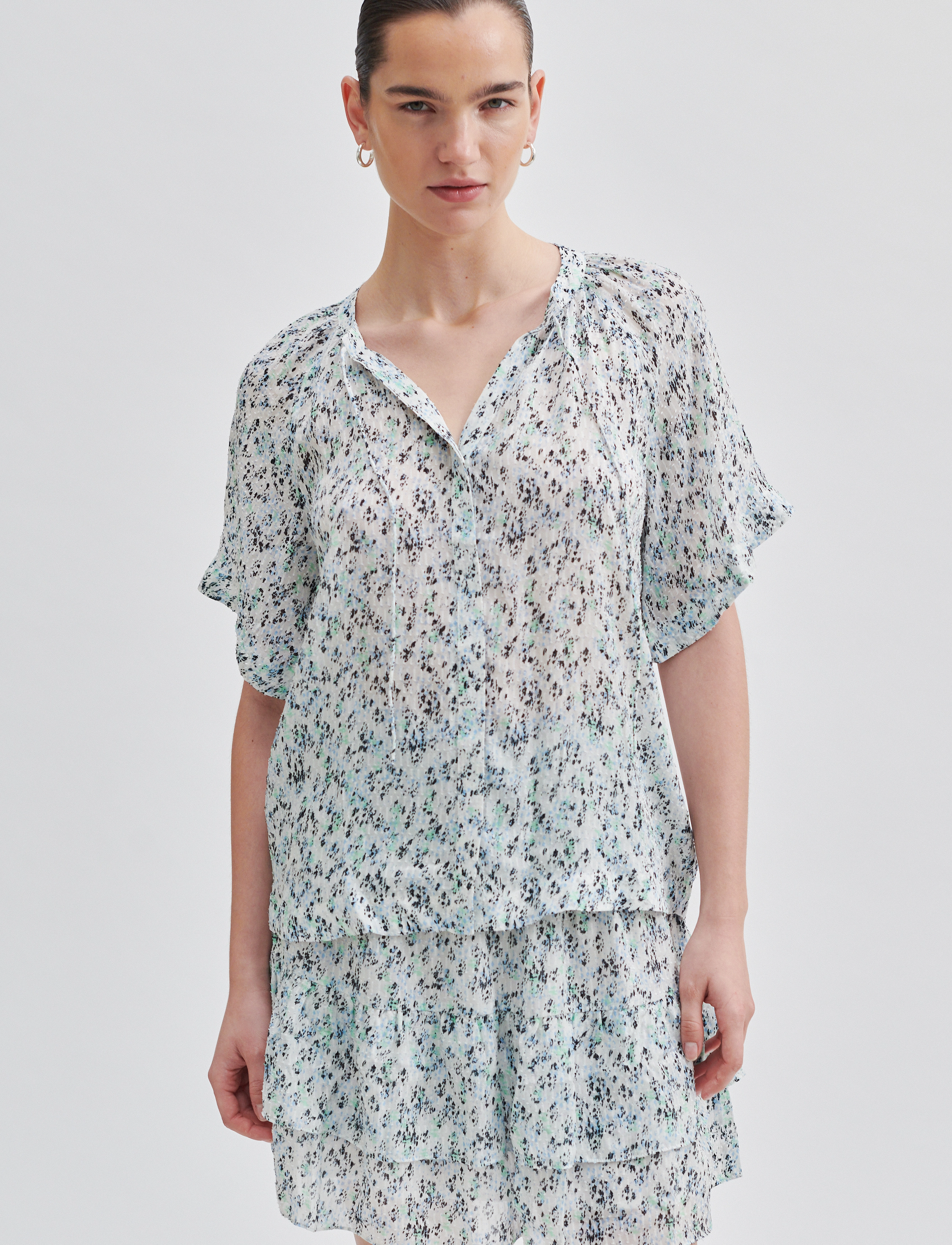 Second Female Elle Shirt, XS, Blue, Bluser > Kortærmede, Dame