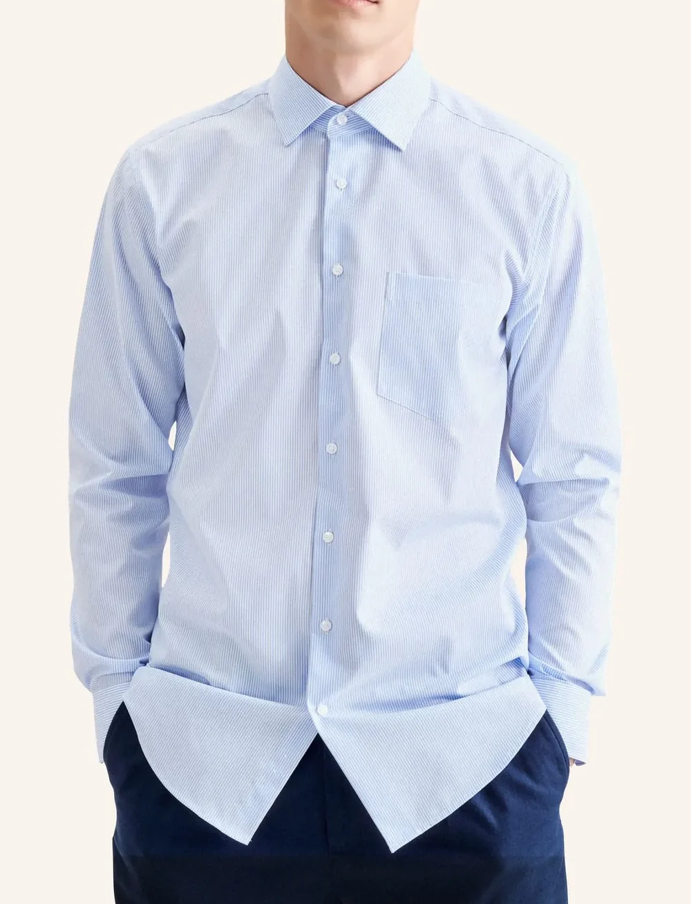 Seidensticker - Business Kent 108 1/1 - striped shirts - light blue - 0