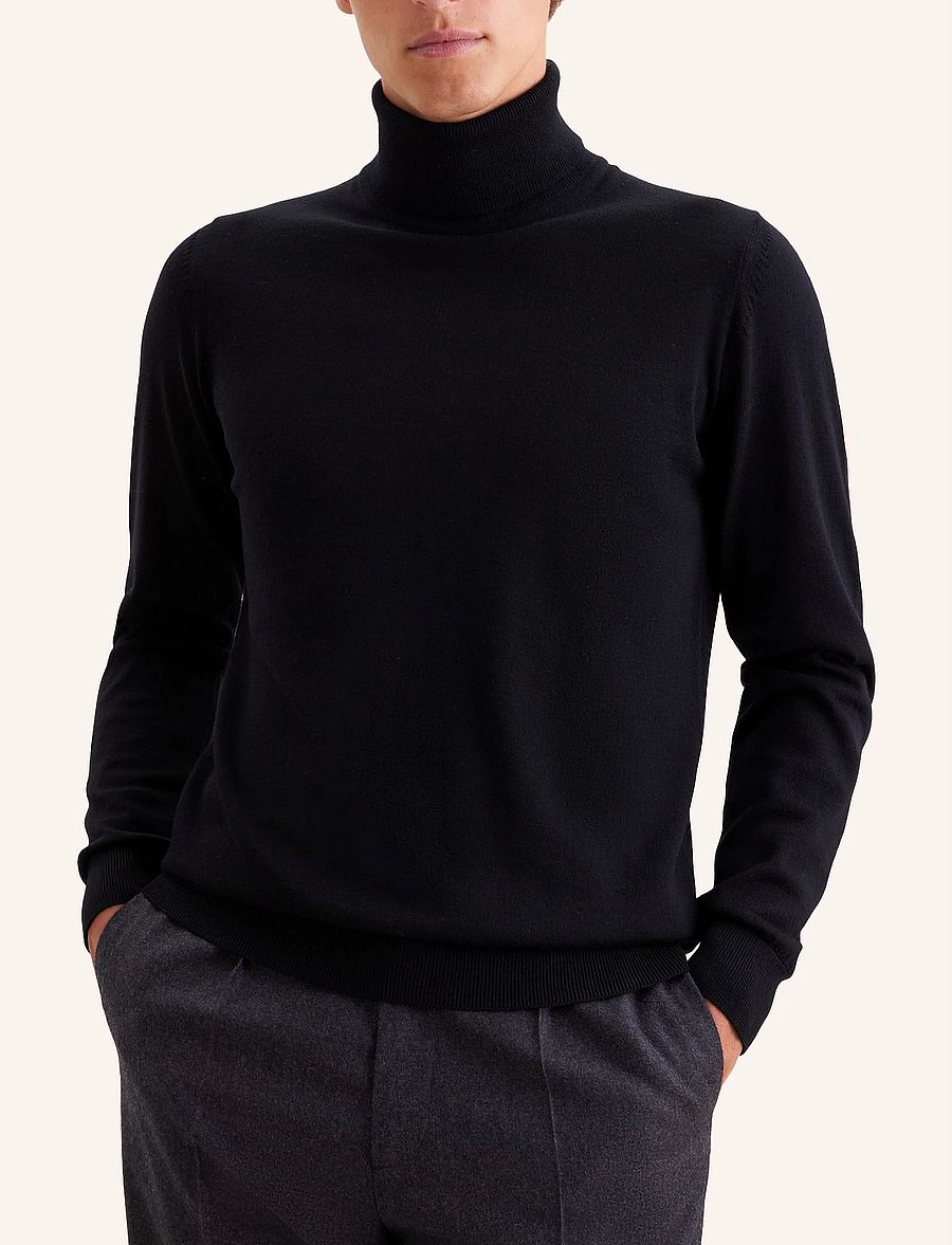 Seidensticker - Sweater knit Regular - rullekraver - real black - 5