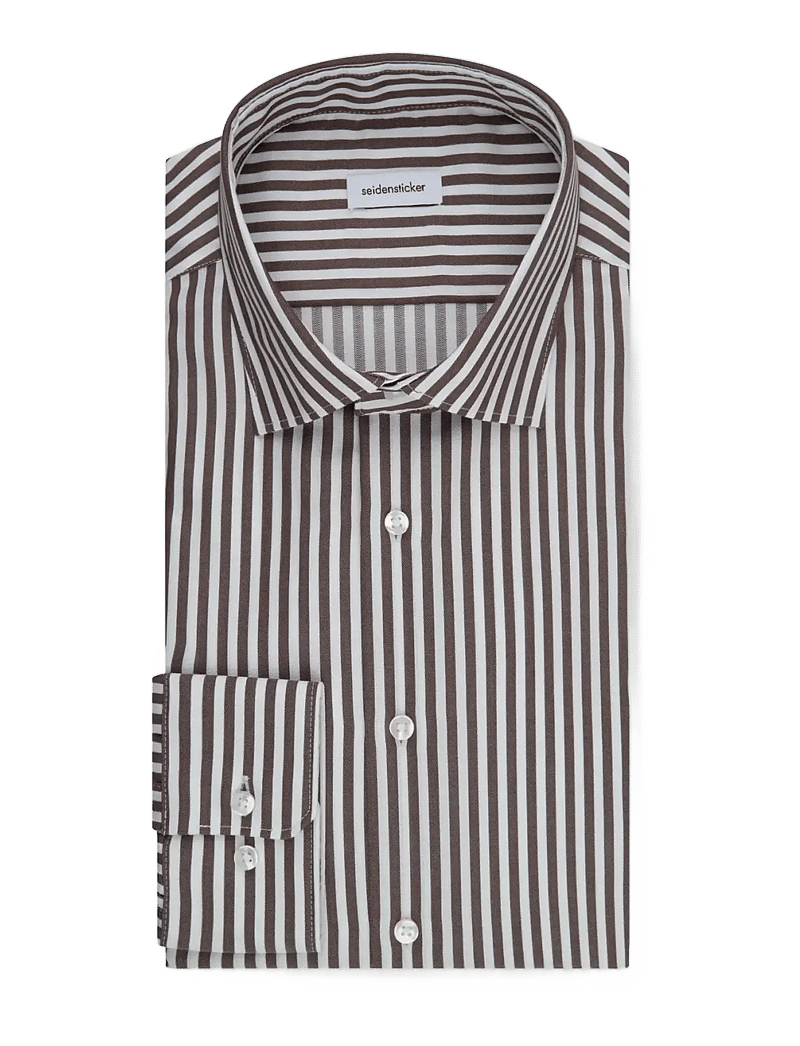 Seidensticker - New Kent 98 - randiga skjortor - dark brown - 1