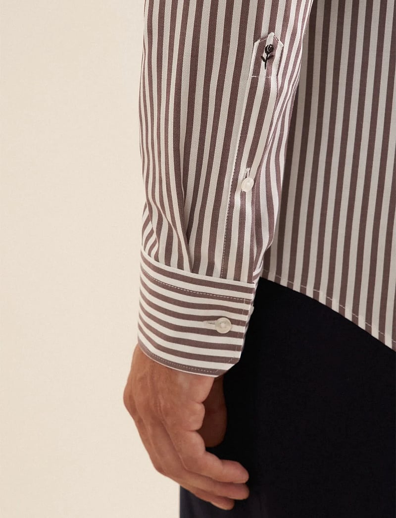 Seidensticker - New Kent 98 - randiga skjortor - dark brown - 2