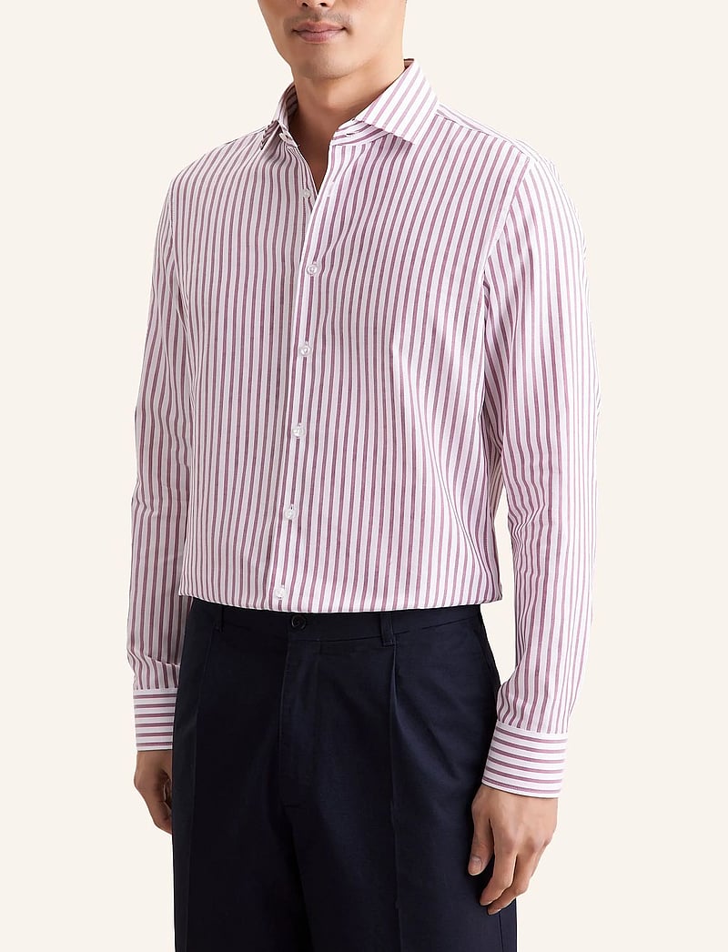 Seidensticker - Spread Kent 98 - randiga skjortor - berry - 0