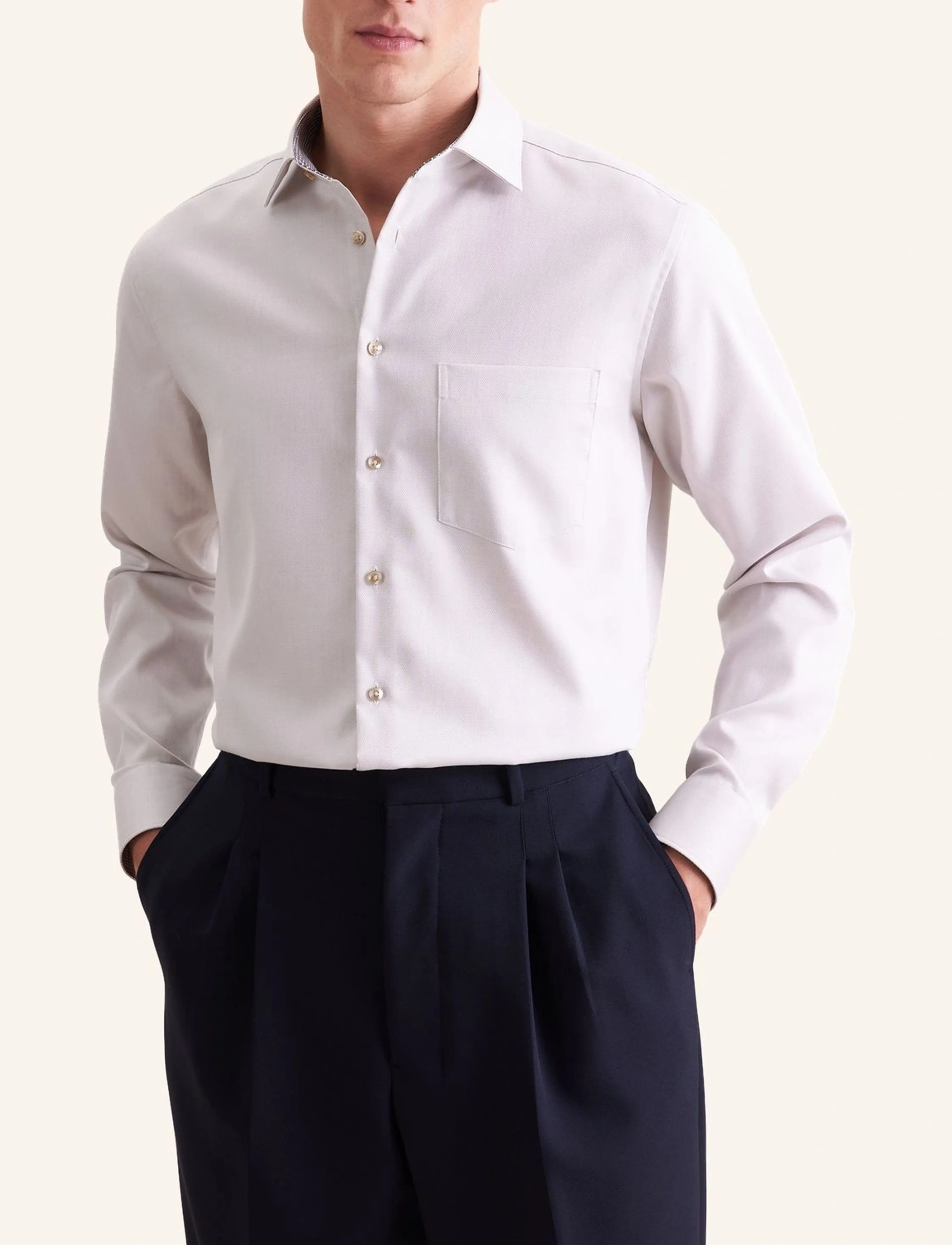 Seidensticker Business Shirt Regular, Mænd, Kent Krave Skjorte, Beige, Str: 40
