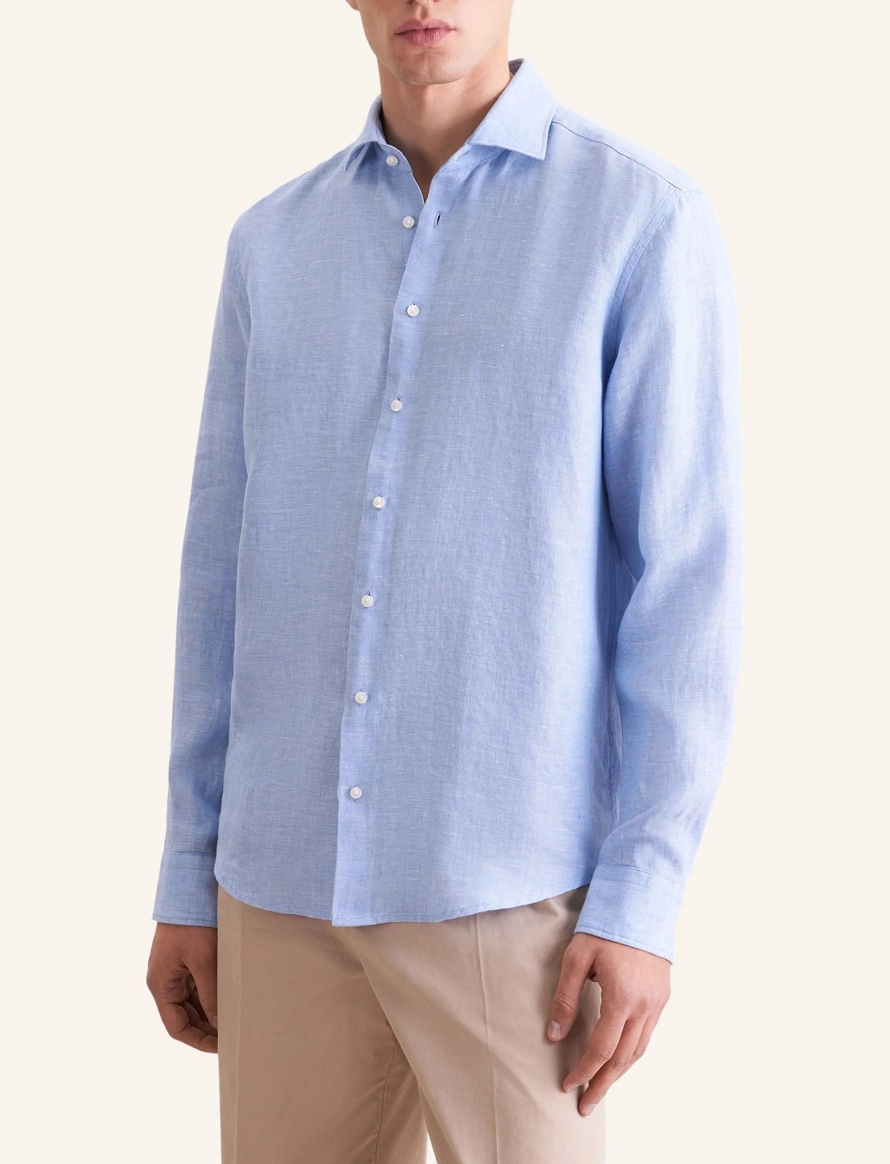 Seidensticker Linen Shirt Regular, Kent Krave Skjorte, Blå, Str: 42