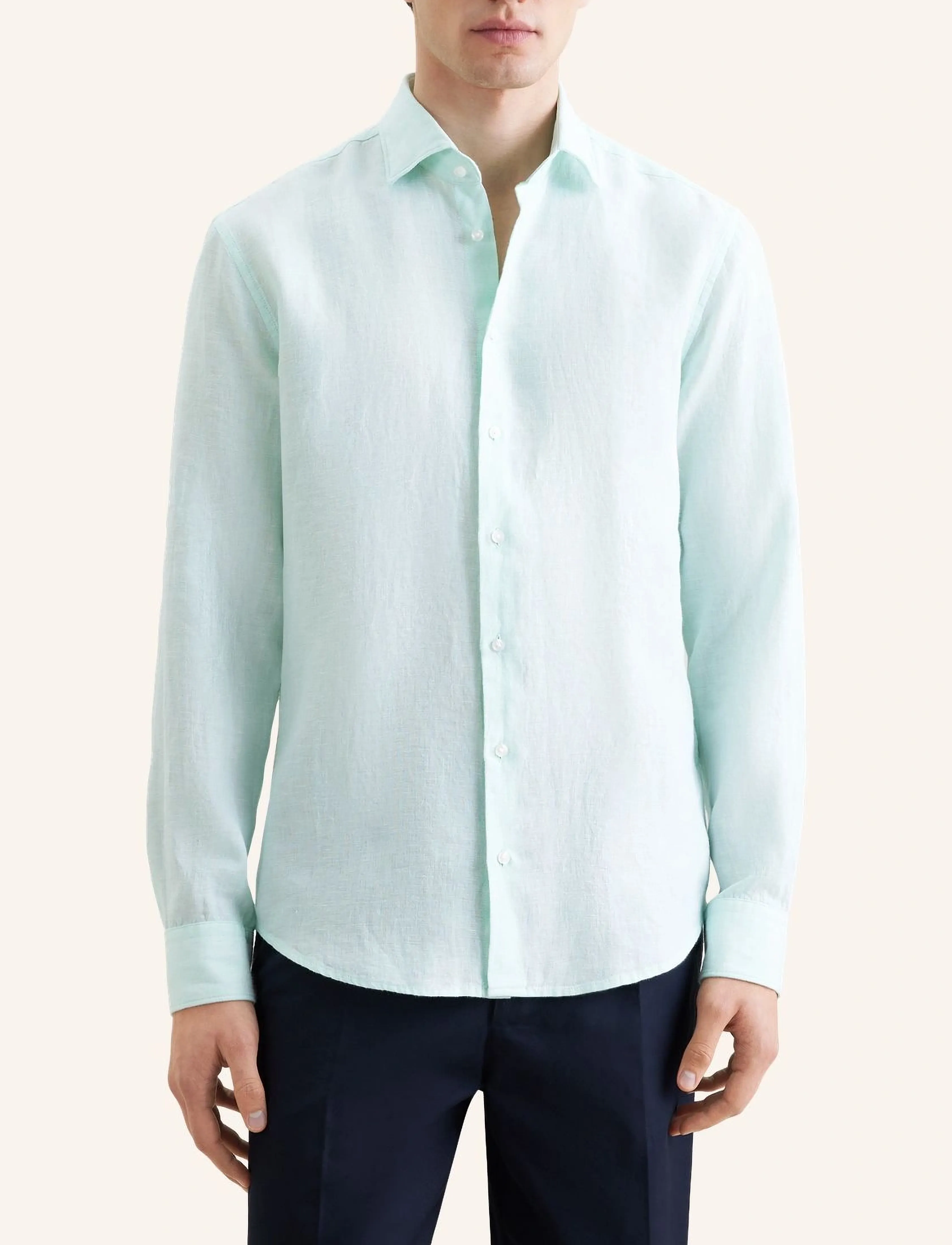 Seidensticker Linen Shirt Regular, 40, Green, Skjorter > Skjorter I Hør, Herre