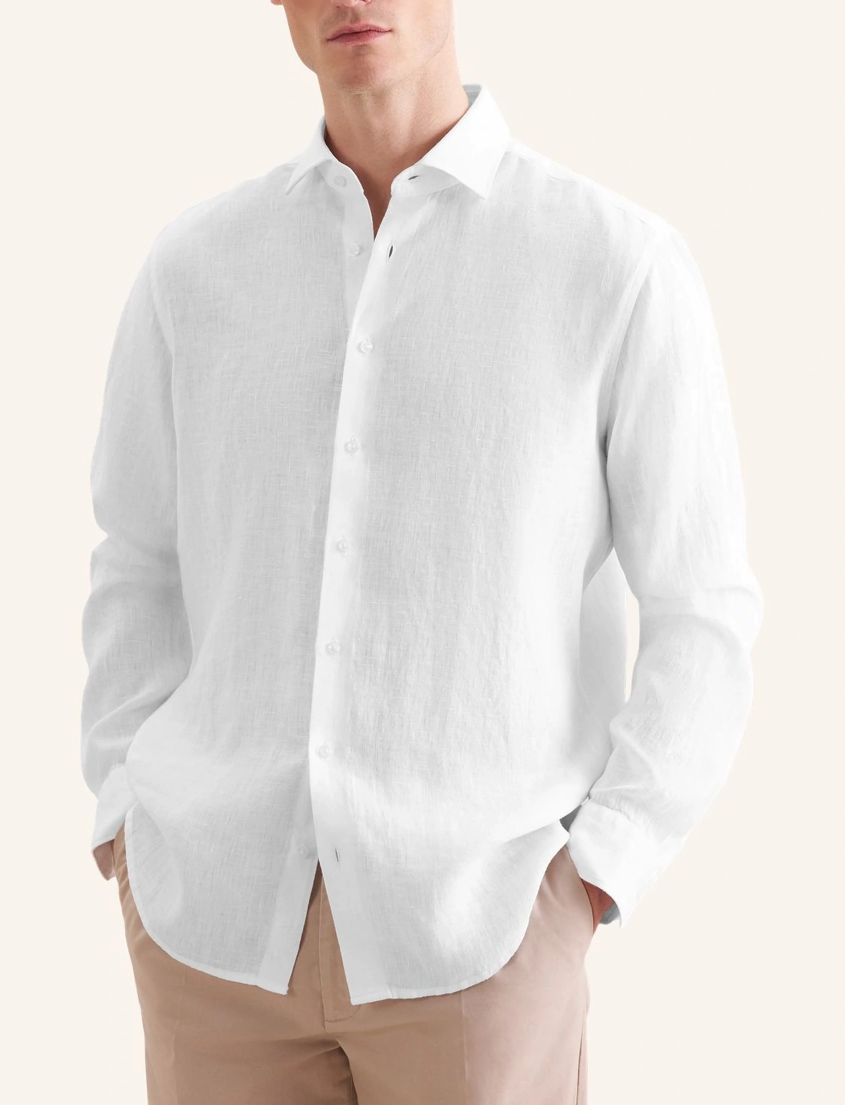 Seidensticker Linen Shirt Regular, Mænd, Kent Krave Skjorte, Hvid, Str: 44