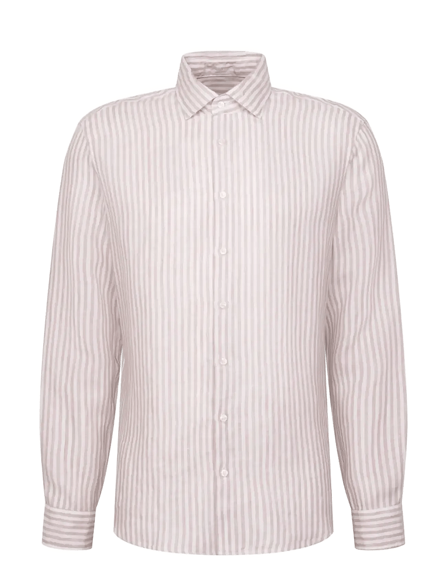 Seidensticker - Linen shirt Regular - stribede skjorter - beige - 1