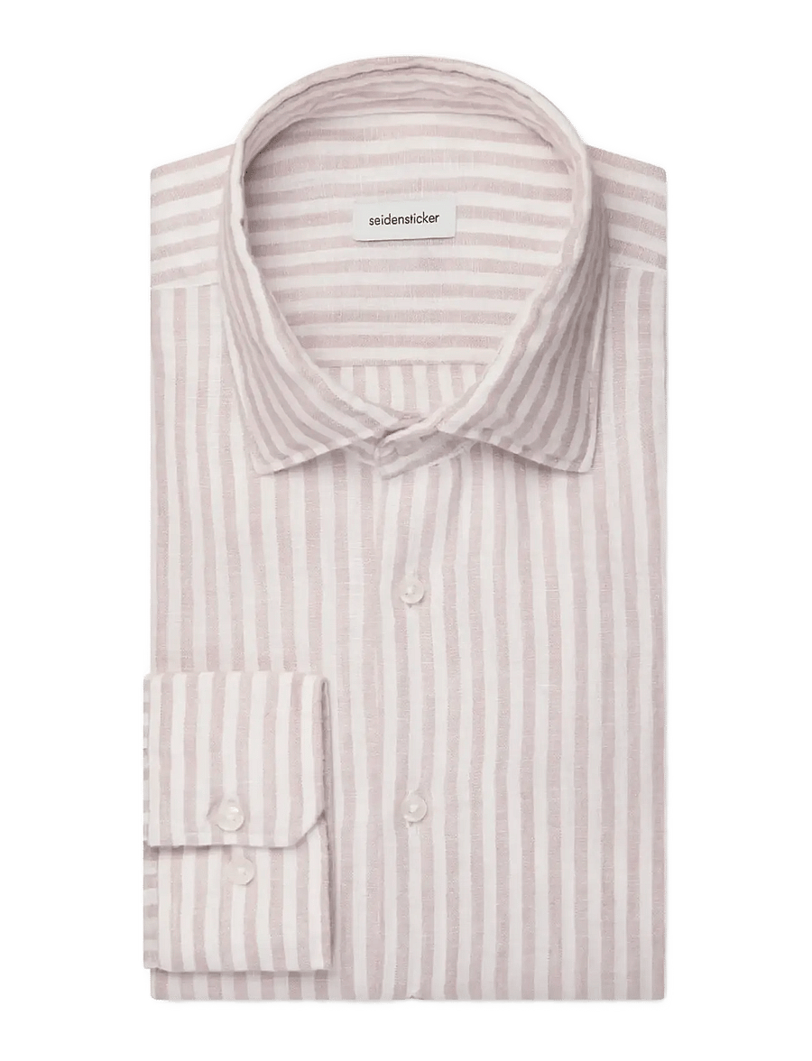 Seidensticker - Linen shirt Regular - stribede skjorter - beige - 2