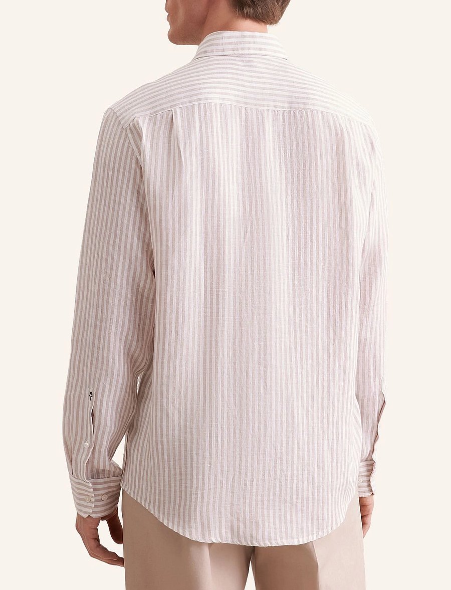 Seidensticker - Linen shirt Regular - stribede skjorter - beige - 3