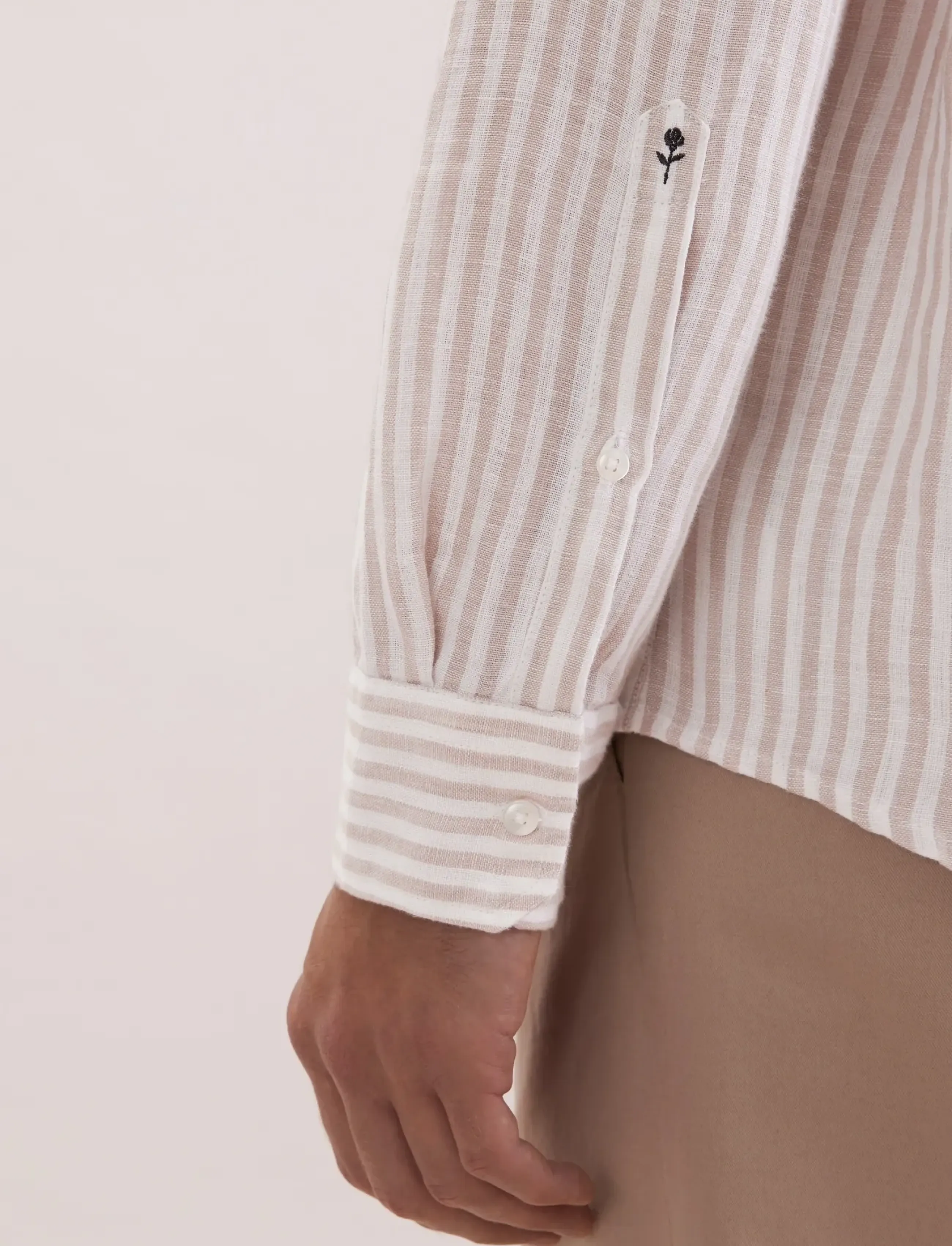 Seidensticker - Linen shirt Regular - stribede skjorter - beige - 4