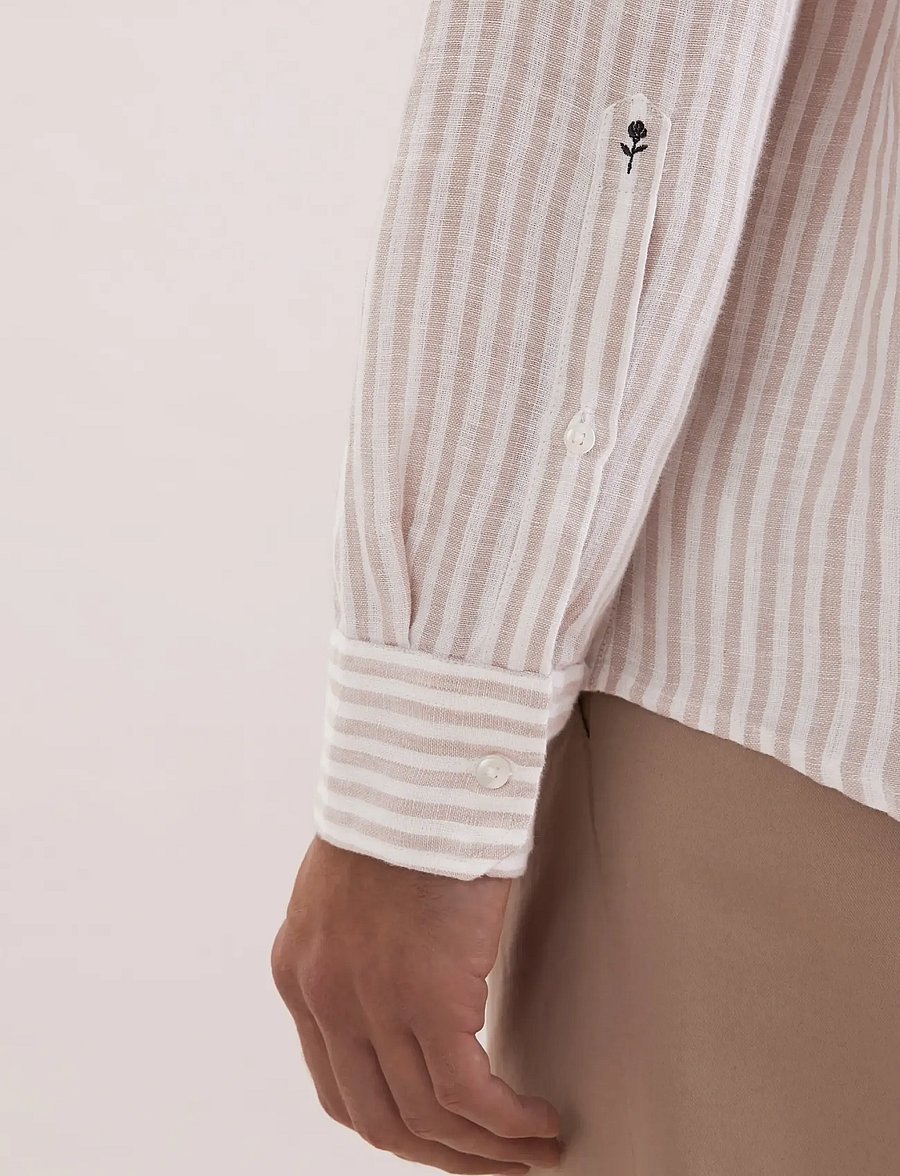 Seidensticker - Linen shirt Regular - stribede skjorter - beige - 4