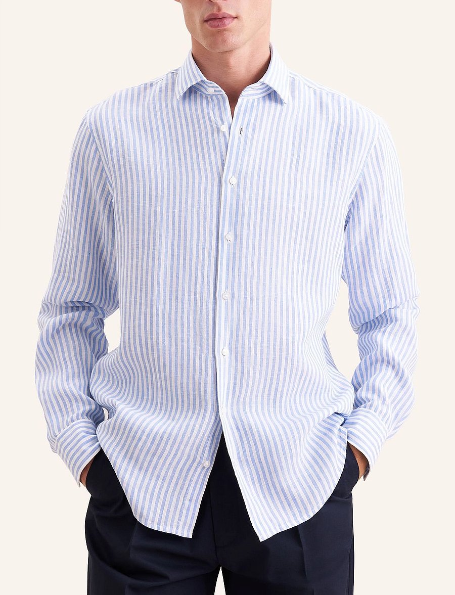 Seidensticker - Linen shirt Regular - gestreifte hemden - light blue - 4