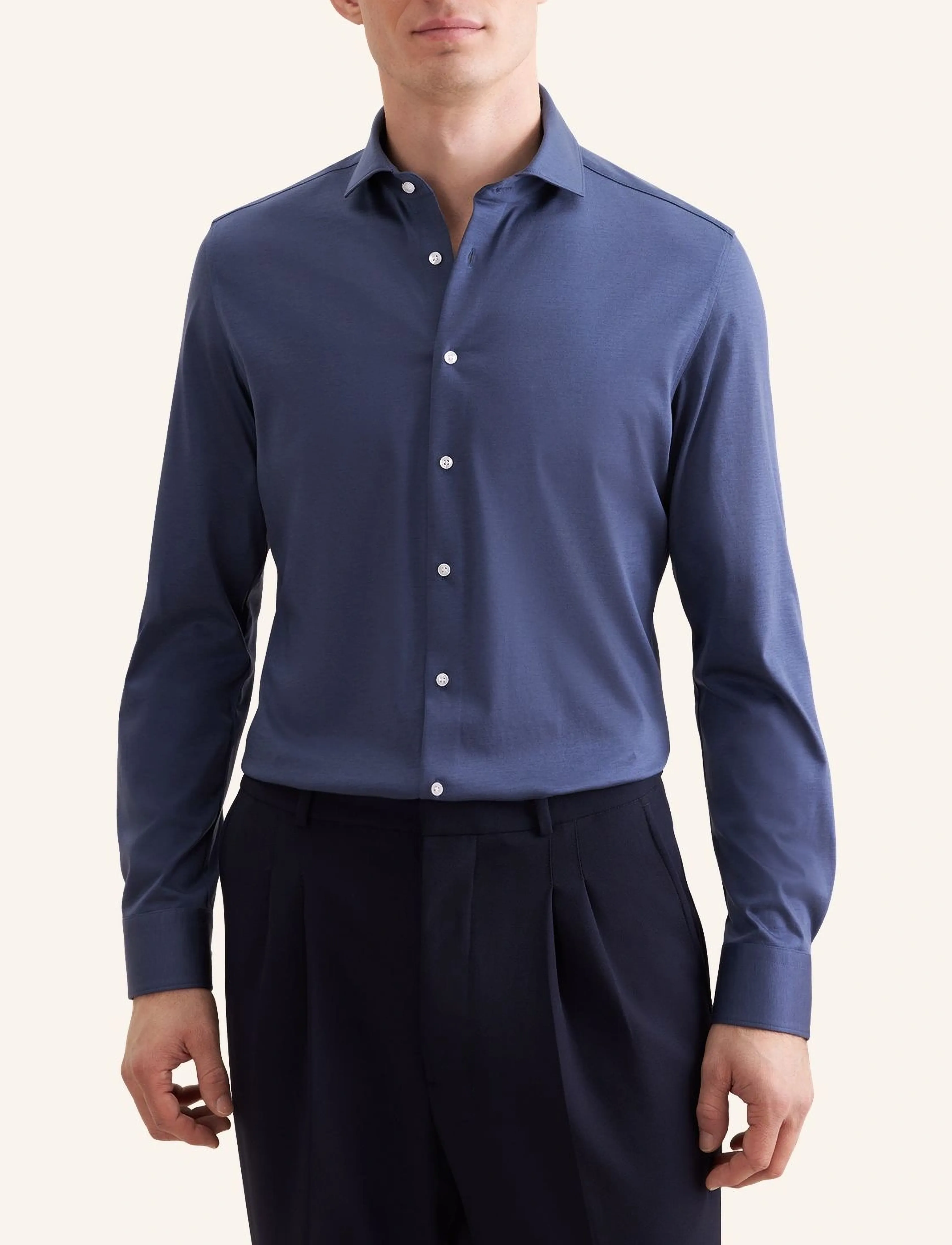 Seidensticker Jersey Shirt Slim, Mænd, Spread Krave Skjorte, Navy, Str: 39