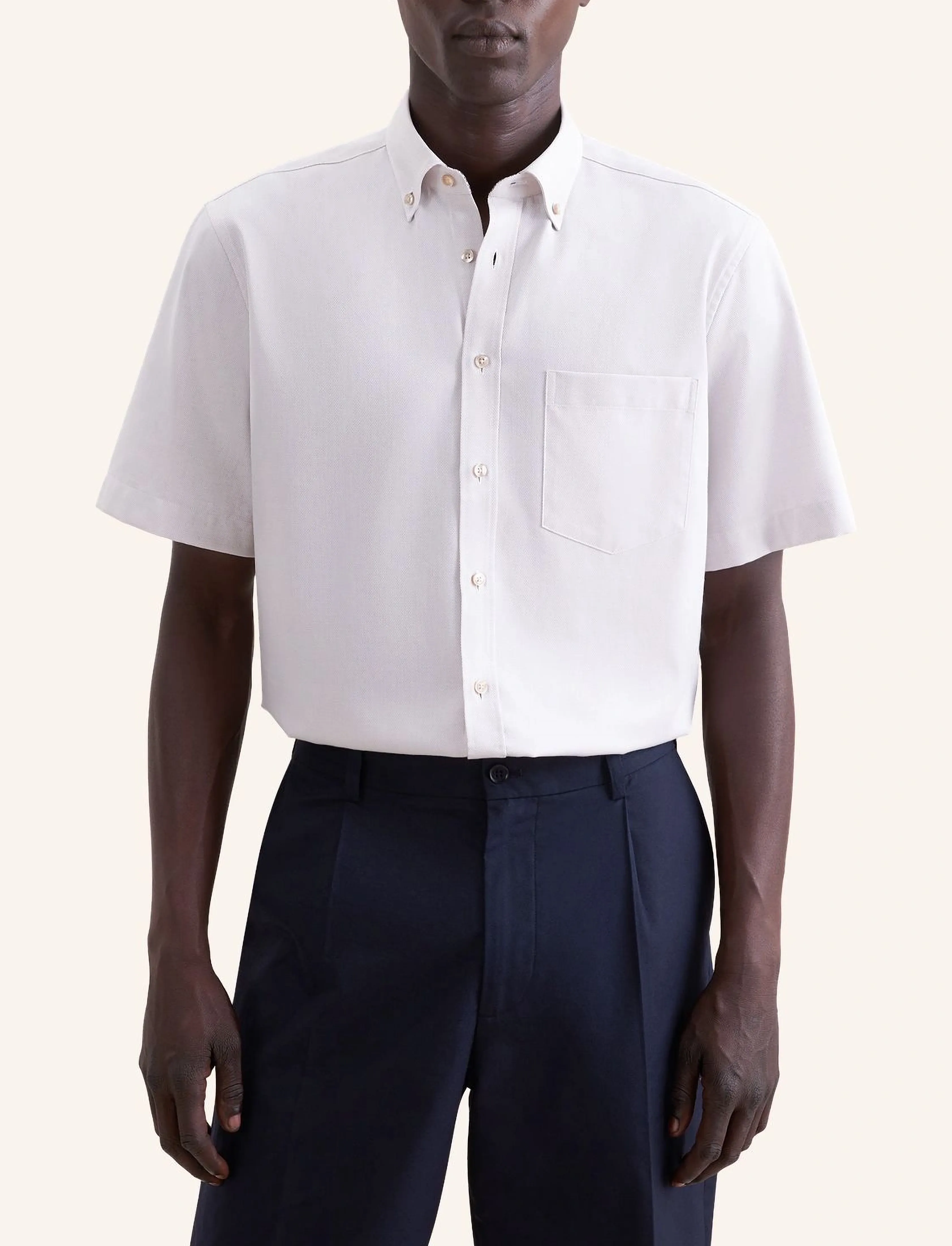 Seidensticker Business Shirt Regular, Mænd, Kortærmet Button-Down Skjorte, Beige, Str: 42