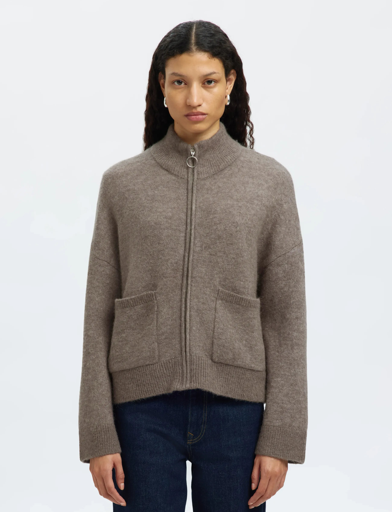 Selected Slfsia Ras Ls Knit Zipper Cardigan Noos - Burgundy - XS 2