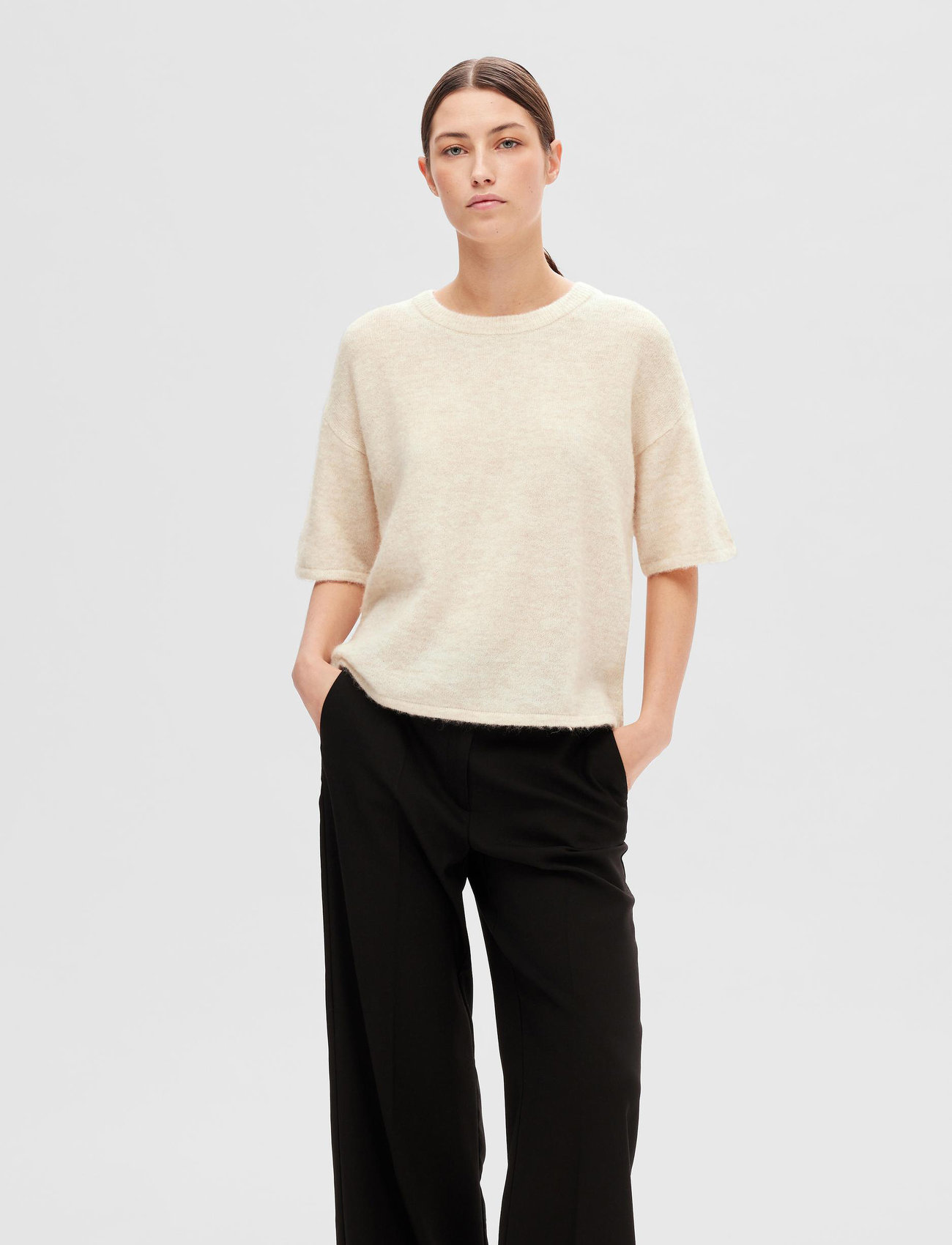 Maline-Liliana 2/4 Knit O-Neck - Birch Melange S