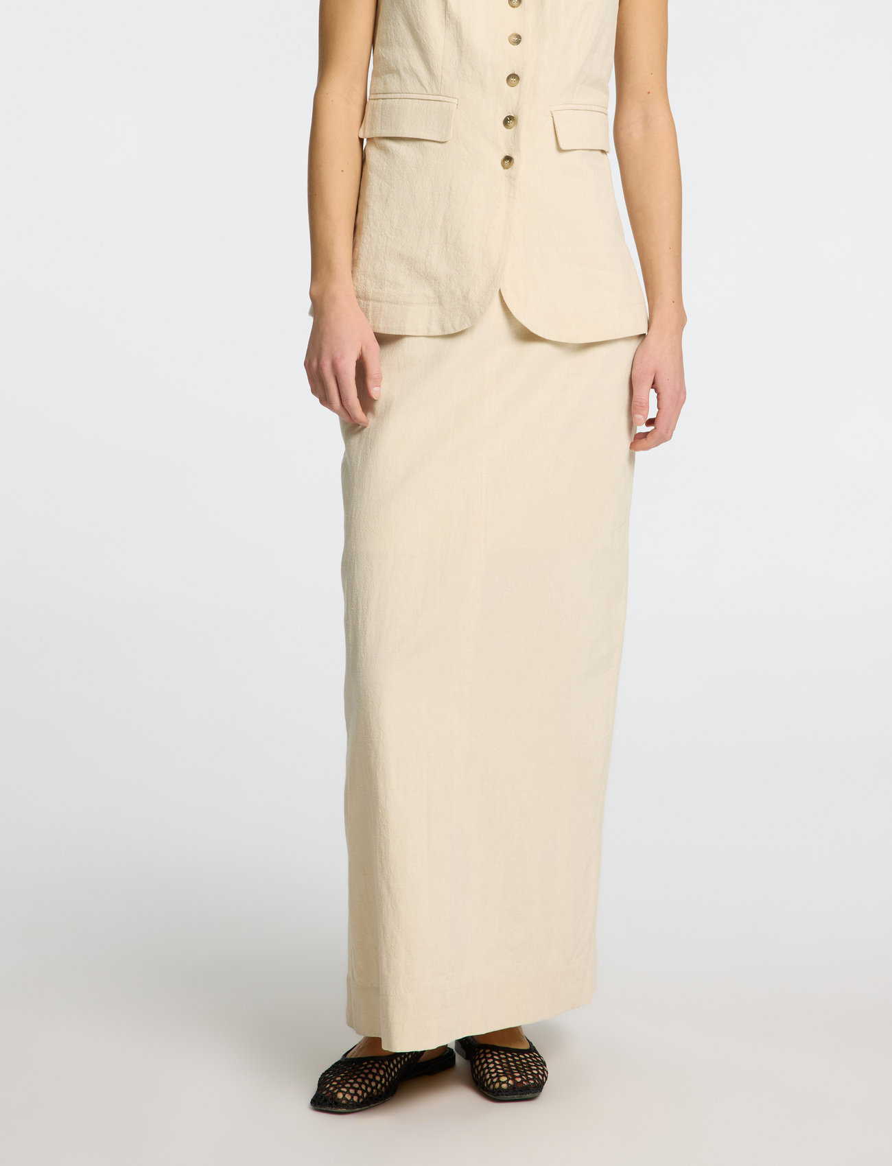 Selected Slfiluna Hw Ankle Slit Skirt B - Cream - 34