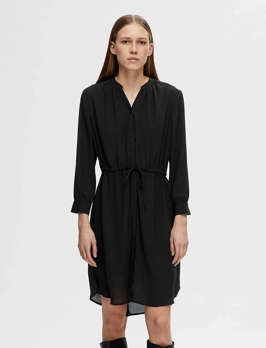 Selected - SLFDAMINA 7/8 DRESS B NOOS - shirt dresses - black - 0