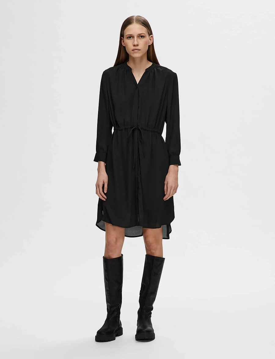 Selected - SLFDAMINA 7/8 DRESS B NOOS - shirt dresses - black - 4