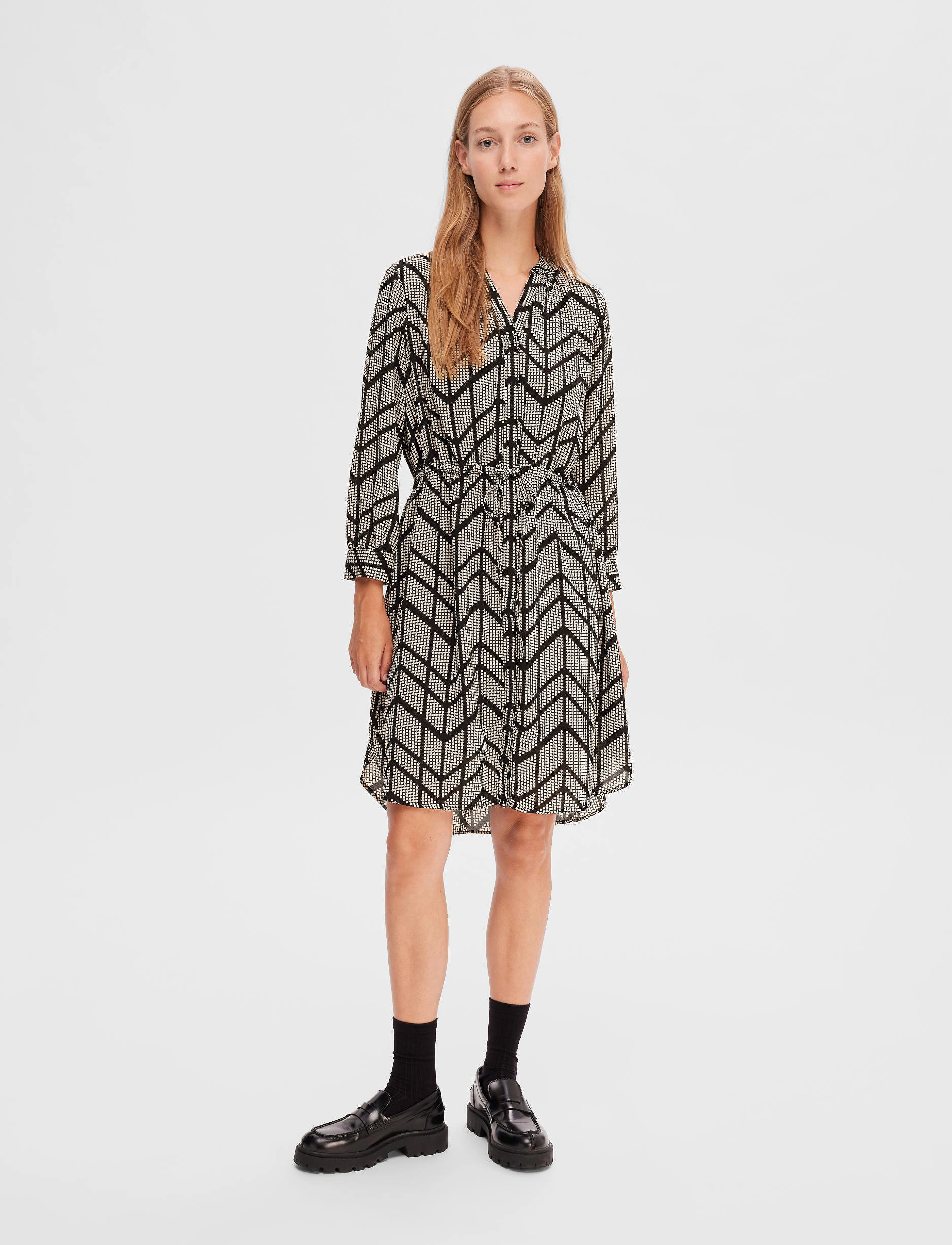 Selected - SLFDAMINA 7/8 AOP DRESS - hemdkleider - black - 5