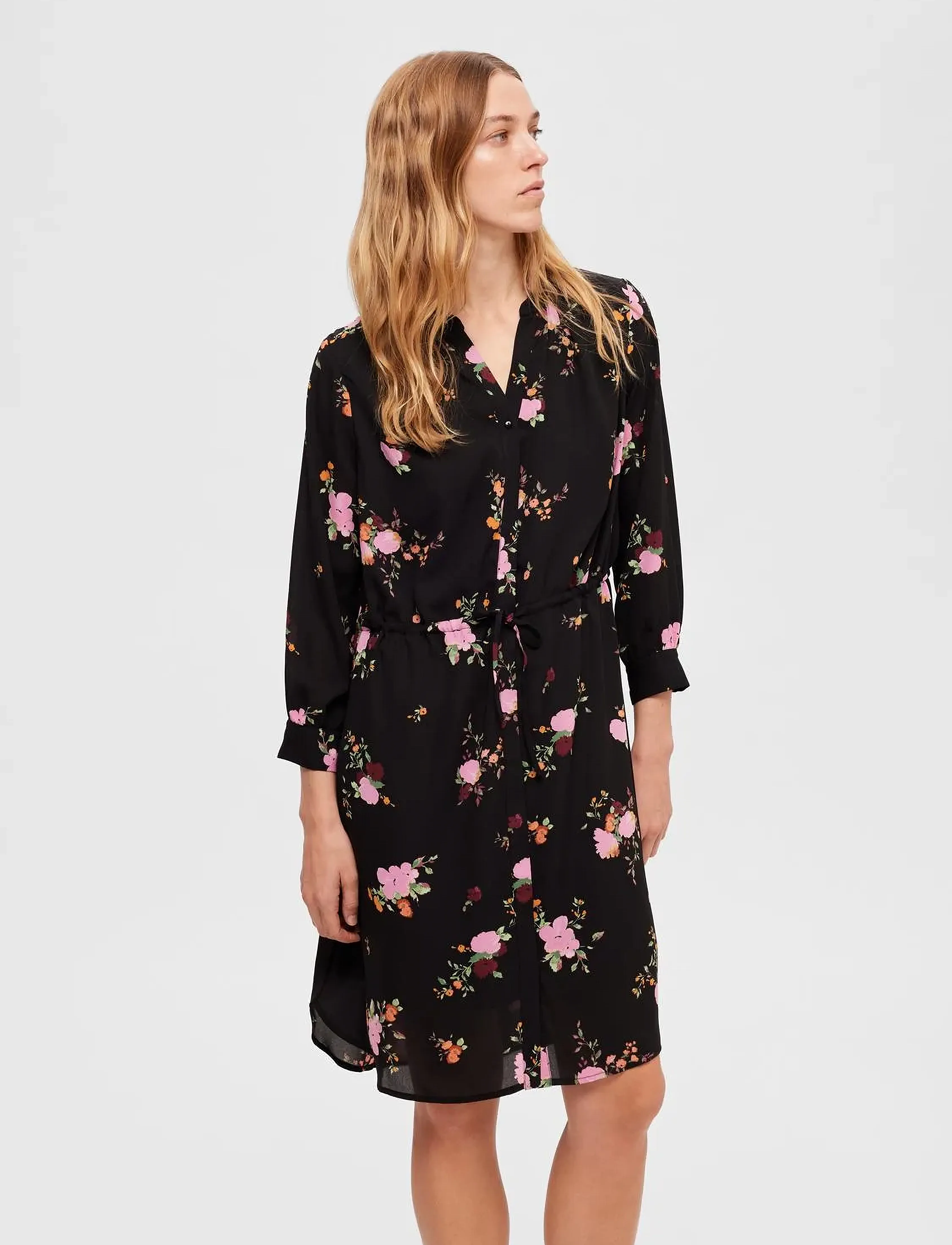 Selected SLFDAMINA 7/8 AOP DRESS B NOOS - Kjoler - BLACK / black
